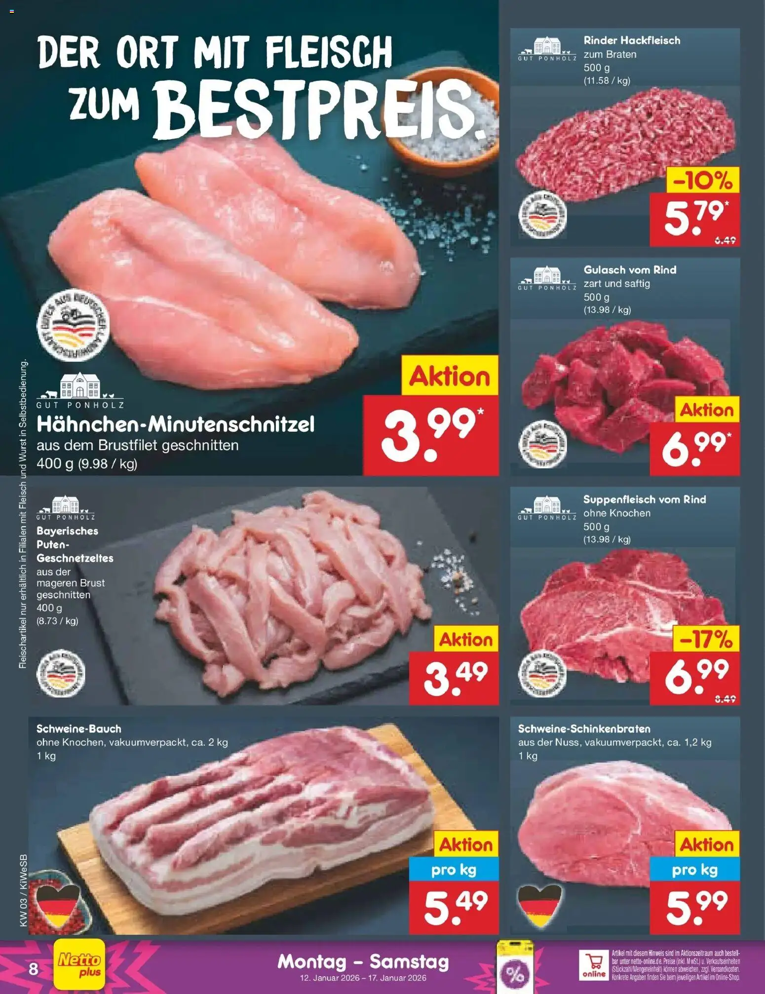 Netto Marken-Discount prospekt Bad Friedrichshall	 – gültig ab 12.01.2026 | Seite: 8 | Produkte: Schweinebauch, Suppenfleisch, Wurst, Fleisch