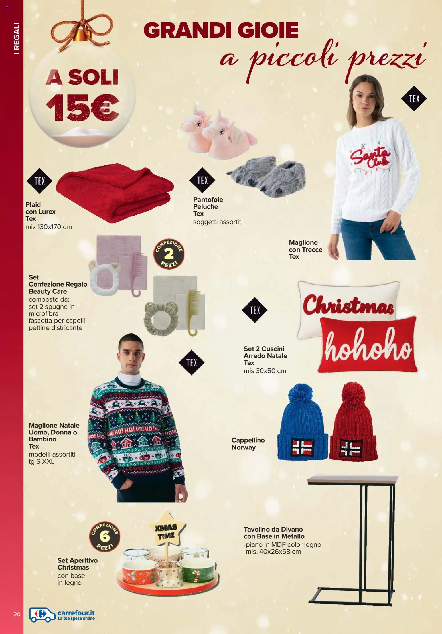 Volantino Carrefour del 13.11.2025 | Pagina: 20 | Prodotti: Tavolino, Plaid, Maglione, Divano