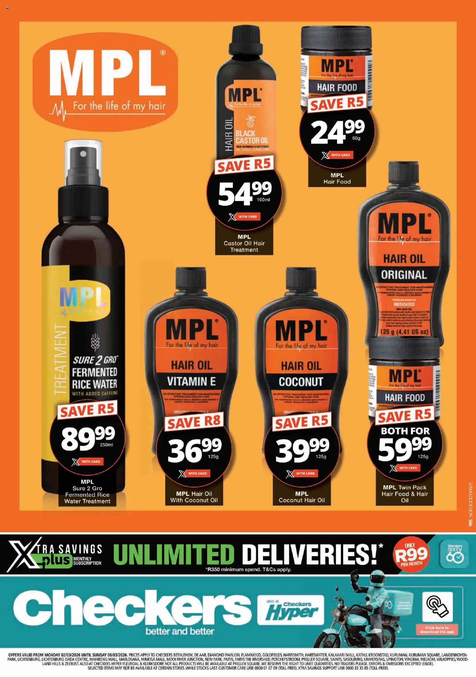 New Checkers catalogue – valid from 02.03.2026 | Page: 1 | Products: Oil, Rice, Hair oil, Water