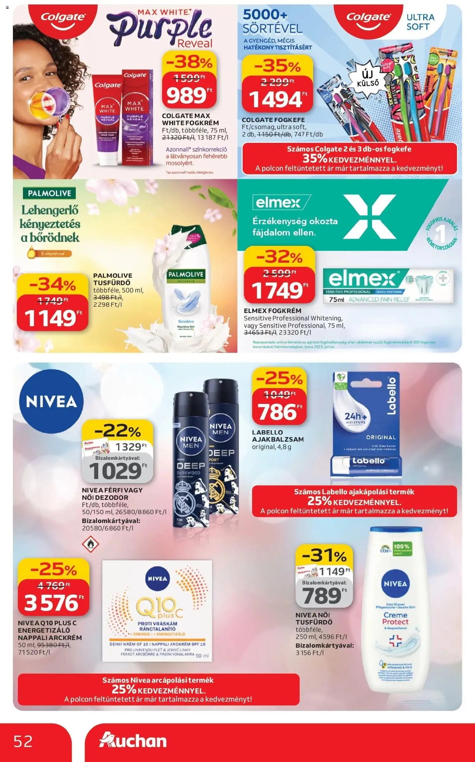 Auchan akciós ujság - amely érvényes a következő dátumtól: 12.03.2026 | Oldal: 52 | Termékek: Arckrém, Tusfürdő, Dezodor, Fogkrém