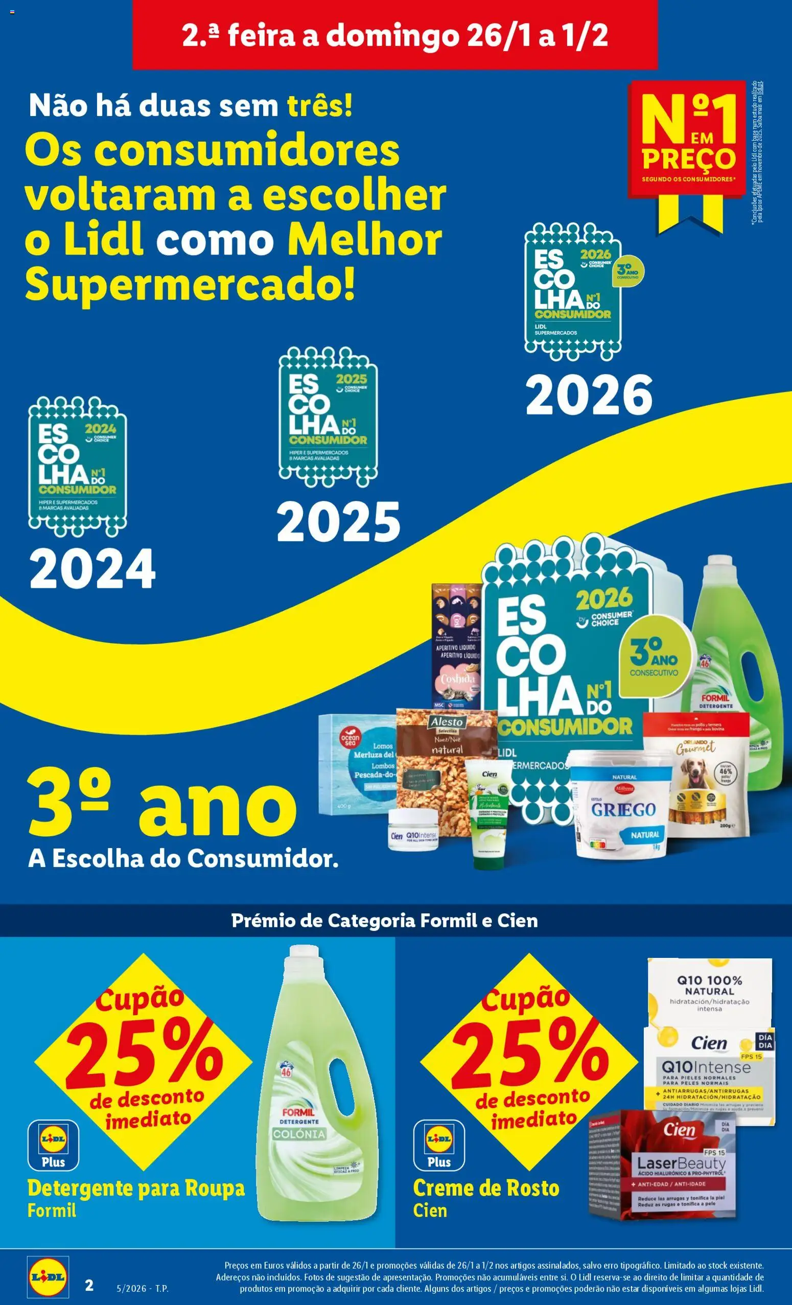 Lidl folheto │ válido de 26.01.2026 | Página: 2 | Produtos: Vitela, Frango, Detergente, Creme