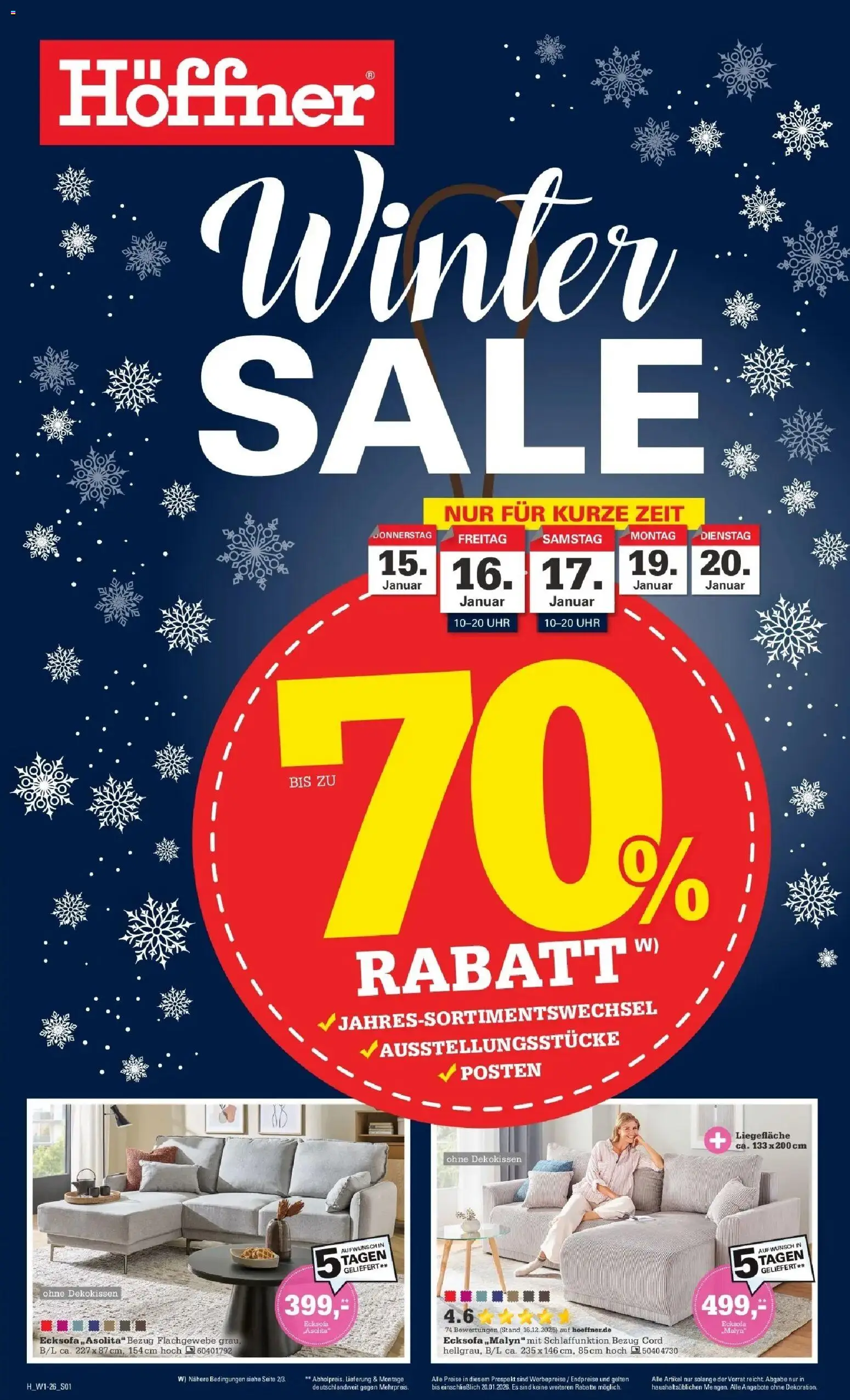 Höffner - Höffner: Möbelangebote – gültig ab 09.01.2026 | Seite: 1 | Produkte: Ecksofa, Uhr