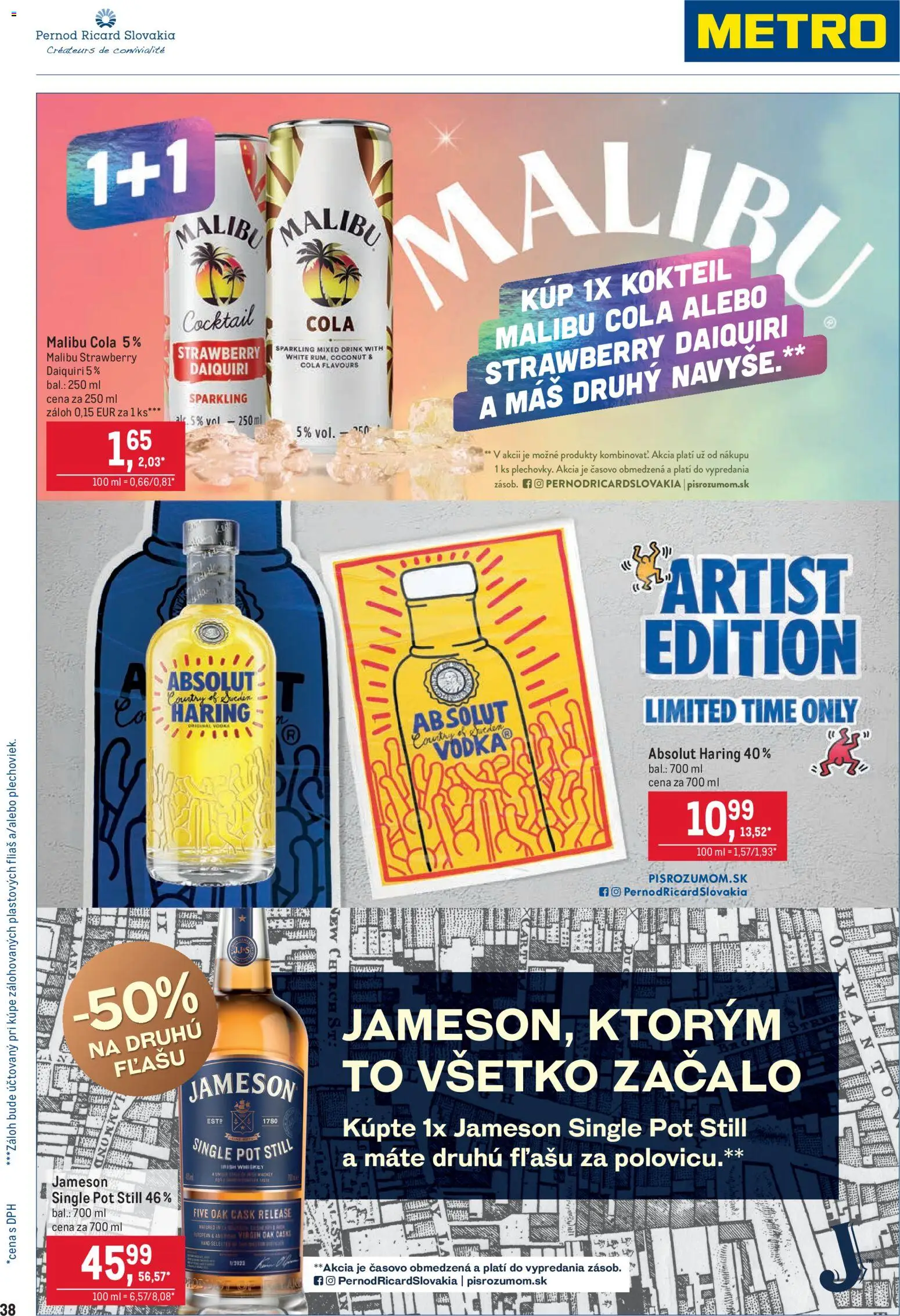 Nové Metro akcie – leták je platný od 05.11.2025 | Strana: 38 | Produkty: Jameson, Malibu, Cola