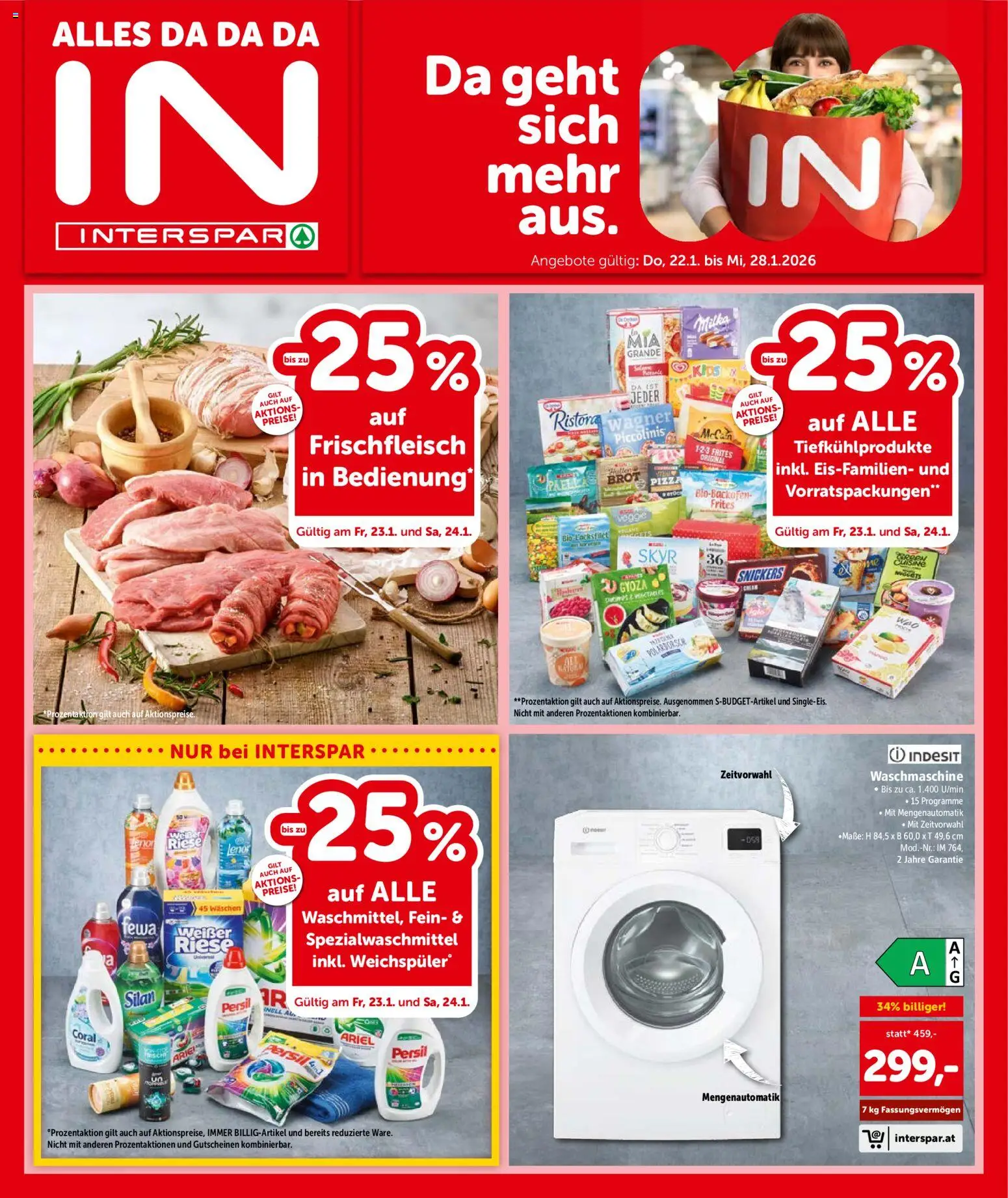 Interspar Flugblatt - Oberösterreich gültig ab 22.01.2026 | Seite: 1 | Produkte: Waschmaschine, Brot, Pizza