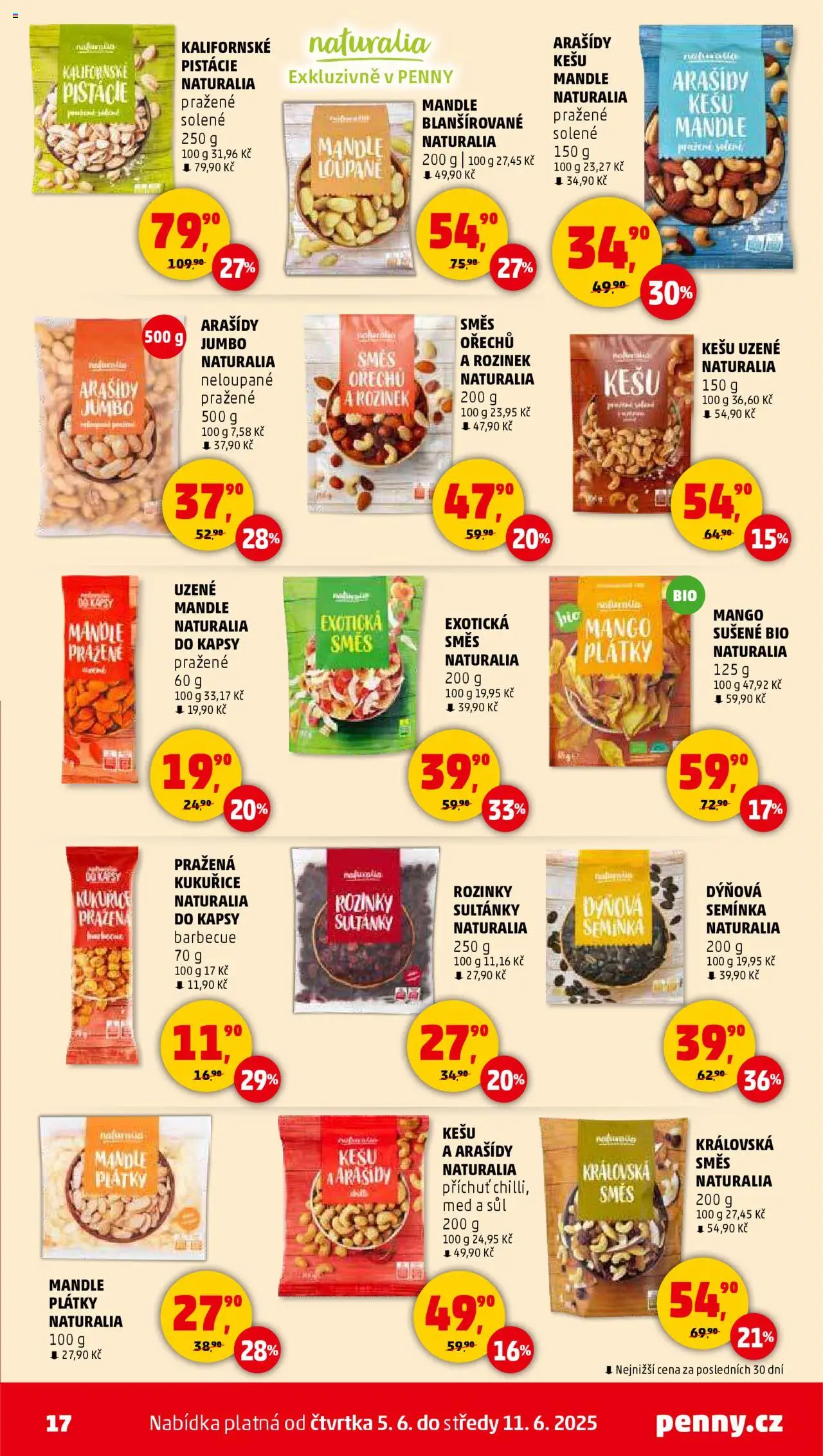 Penny Market leták - Čtvrtečník od 05.06.2025 | Strana: 17 | Produkty: Rozinky, Kešu, Med, Směs ořechů