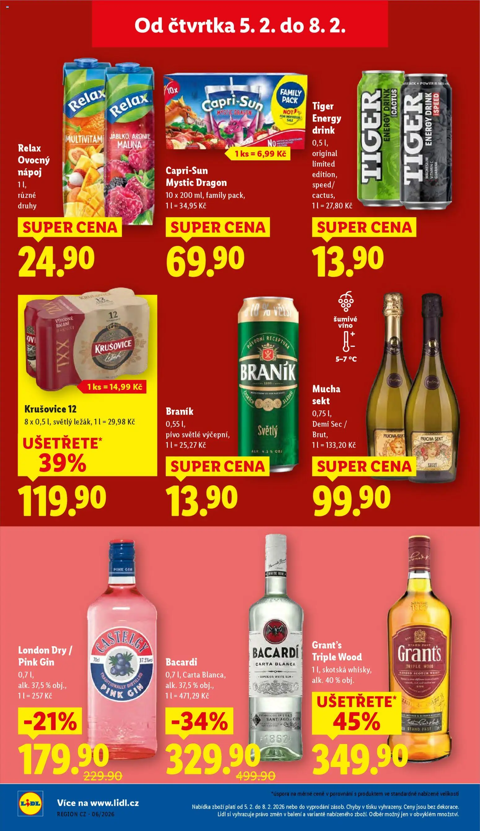 Lidl leták od 05.02.2026 | Strana: 28 | Produkty: Tiger energy, Mucha sekt, Krušovice 12, Energy drink