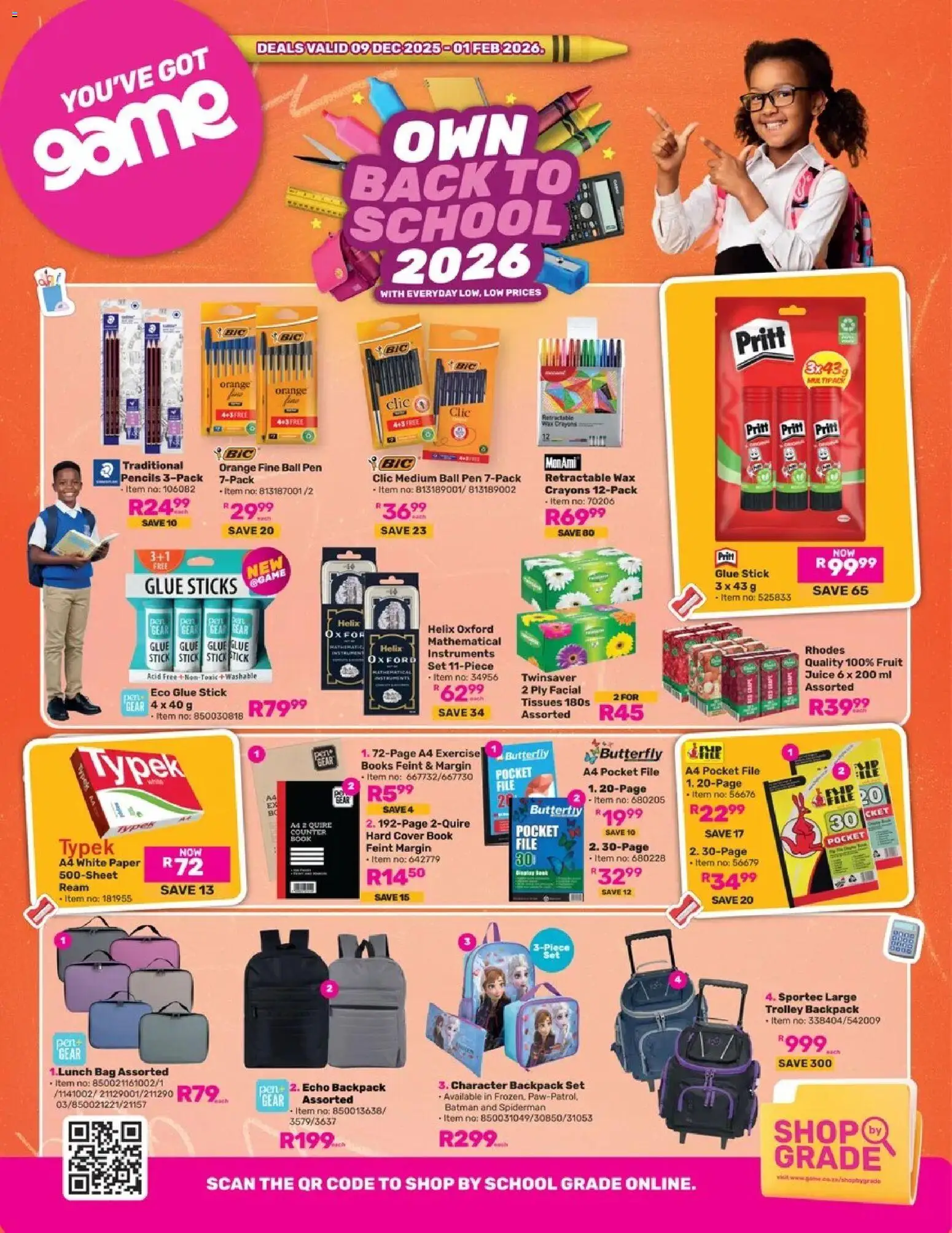 Game - Catalogue Back To School valid from 09.12.2025 | Page: 1 | Products: Kiflice, Ulje za sunčanje, Juice, Backpack