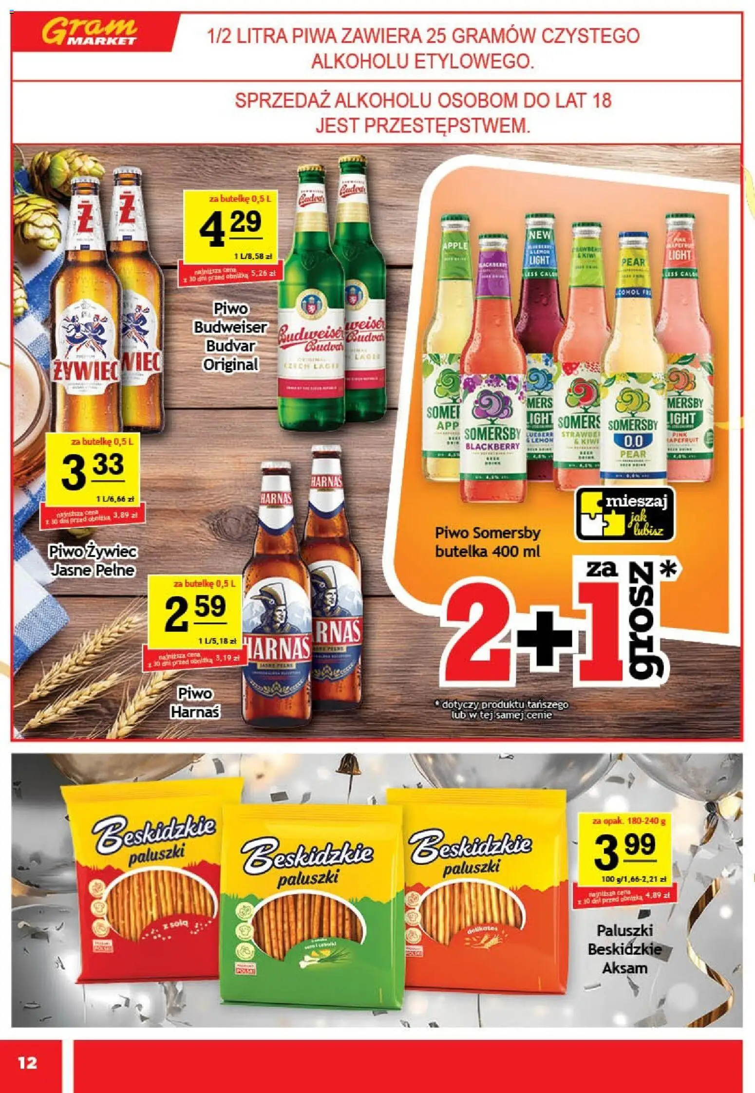 Gram Market Gazetka od 29.12.2025 | Strona: 12 | Produkty: Piwo Somersby, Paluszki, Harnaś, Piwo