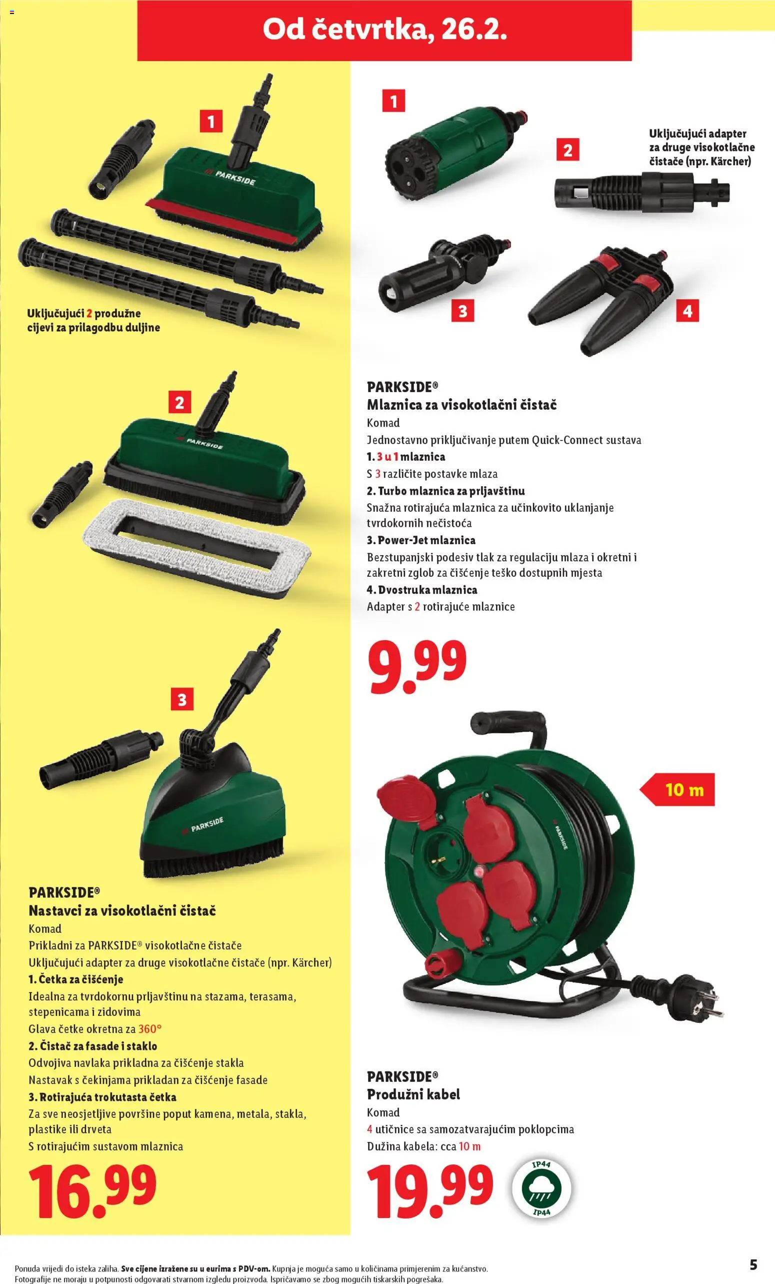 Lidl katalog | vrijedi od 23.02.2026 | Stranica: 5 | Proizvodi: Cijevi, Adapter, Parkside, Visokotlačni čistač