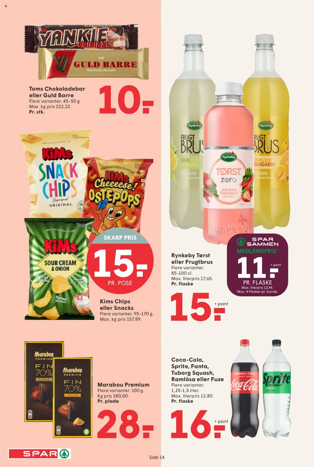 Spar Tilbudsavis gyldig fra 08.08.2025 | Side: 14 | Produkter: Coca Cola, Chips, Coca Cola Zero, Kakao