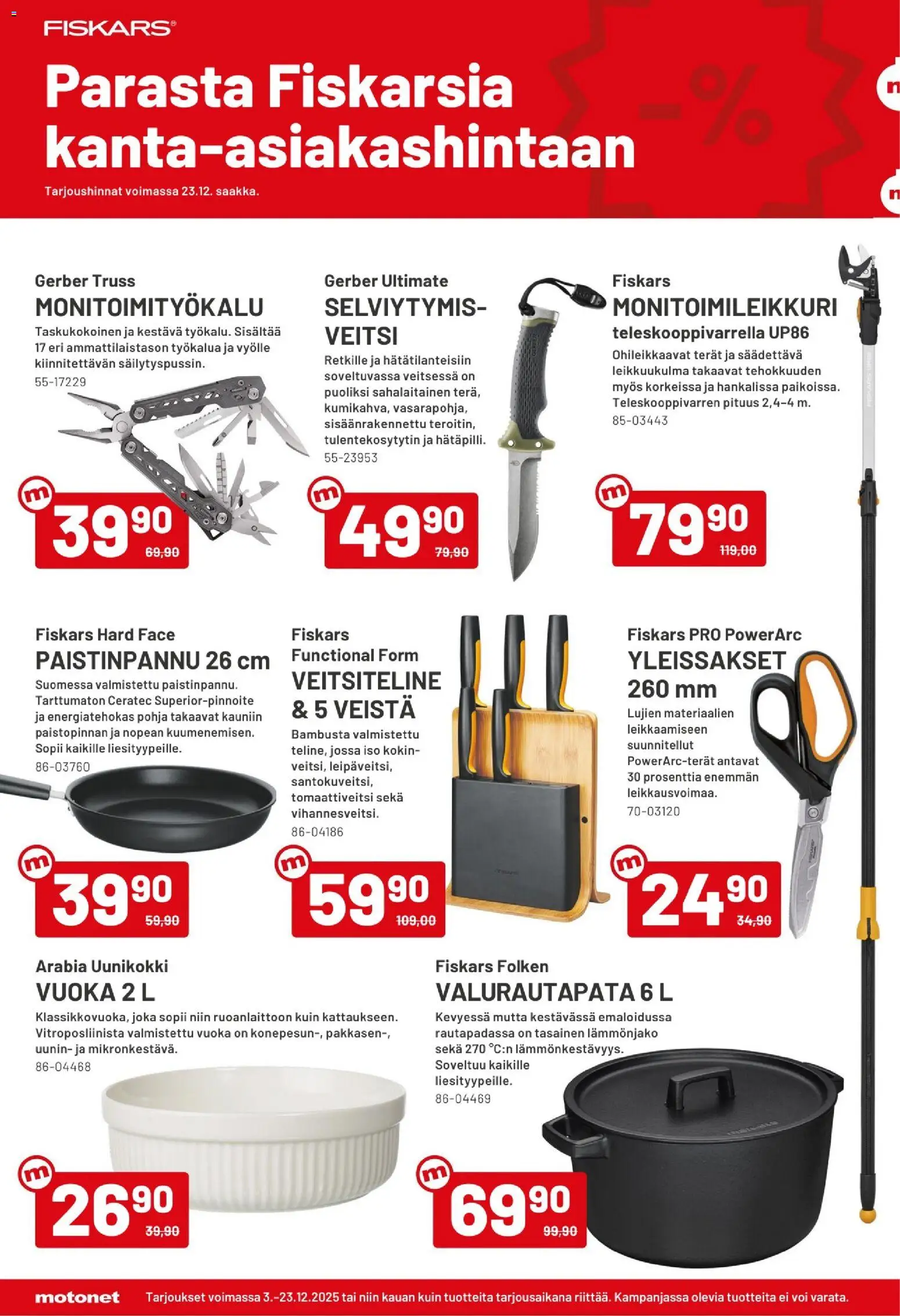 Motonet tarjoukset – voimassa 03.12.2025 alkaen | Sivu: 6 | Tuotteet: Veitsi, Monitoimityökalu, Paistinpannu, Voi