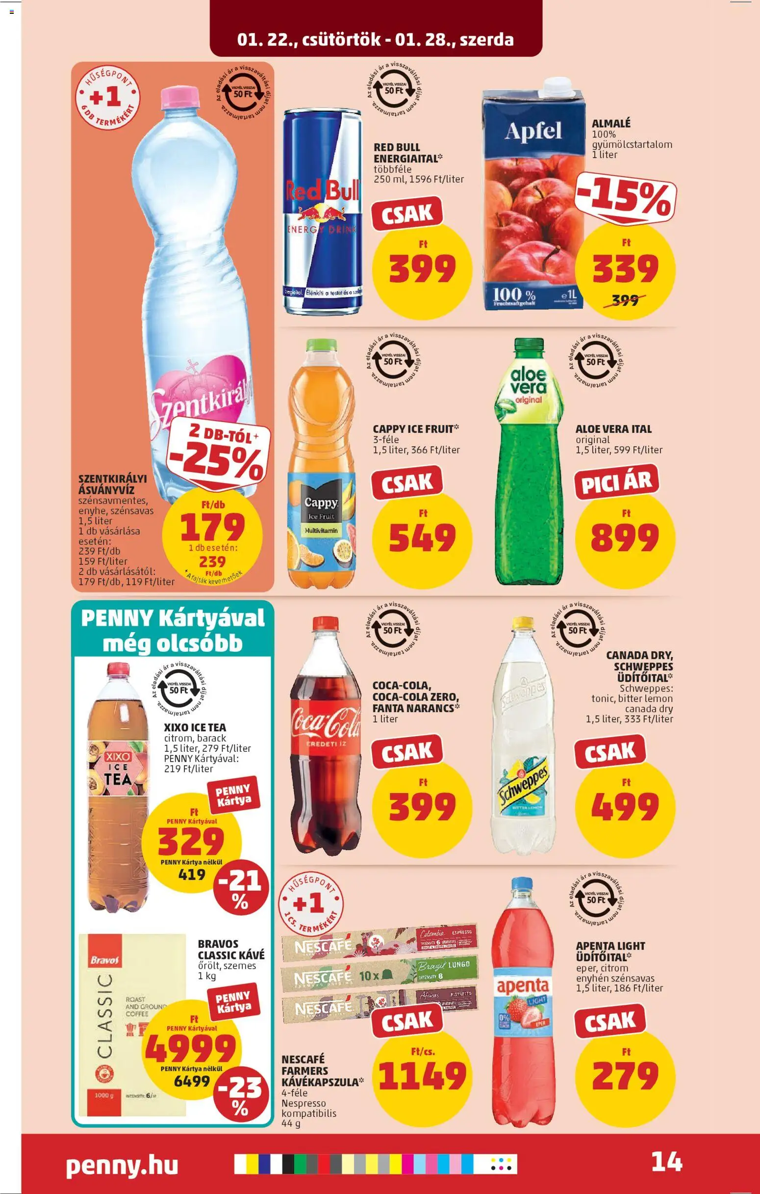 PENNY akciós ujság - amely érvényes a következő dátumtól: 22.01.2026 | Oldal: 18 | Termékek: Szentkirályi ásványvíz, Kávé, Tea, Só