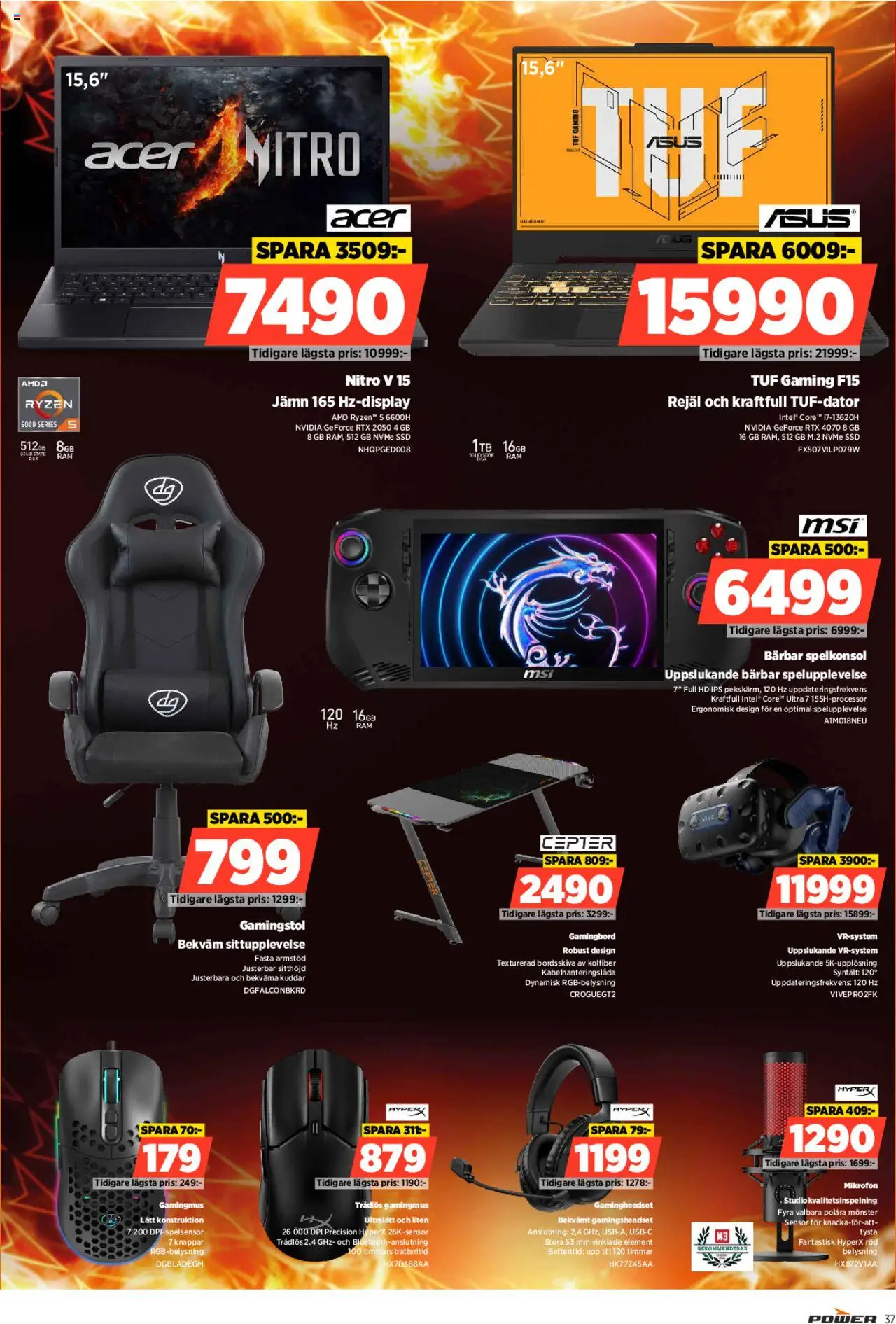 Power reklamblad aktuell från 23.06.2025 | Sida: 37 | Produkter: Gamingstol, Spelkonsol, Mikrofon, Gamingbord
