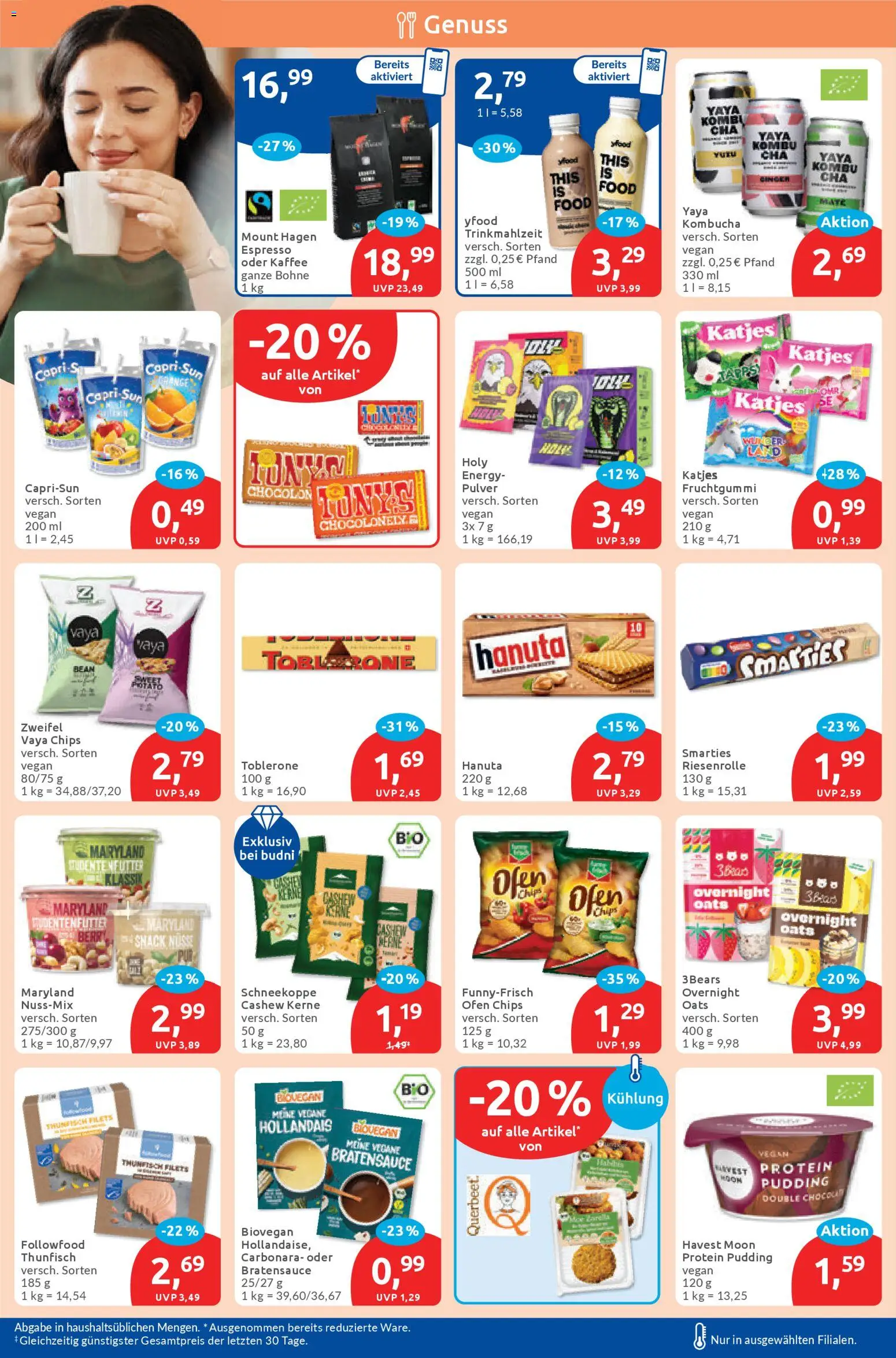 Budni Prospekt – gültig ab 13.04.2026 | Seite: 6 | Produkte: Thunfisch, Pudding, Chips, Nüsse