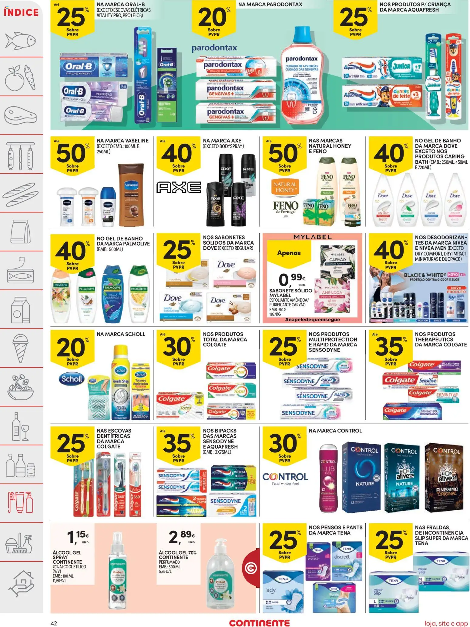 Continente folheto │ válido de 25.11.2025 | Página: 42 | Produtos: Álcool gel, Sabonete, Leite, Banho