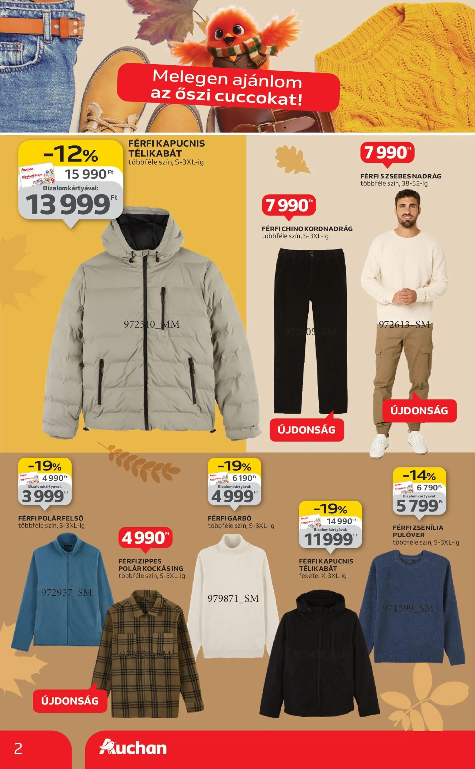 Auchan akciós ujság - amely érvényes a következő dátumtól: 30.10.2025 | Oldal: 2 | Termékek: Polárfelső, Garbó, Pulóver, Nadrág