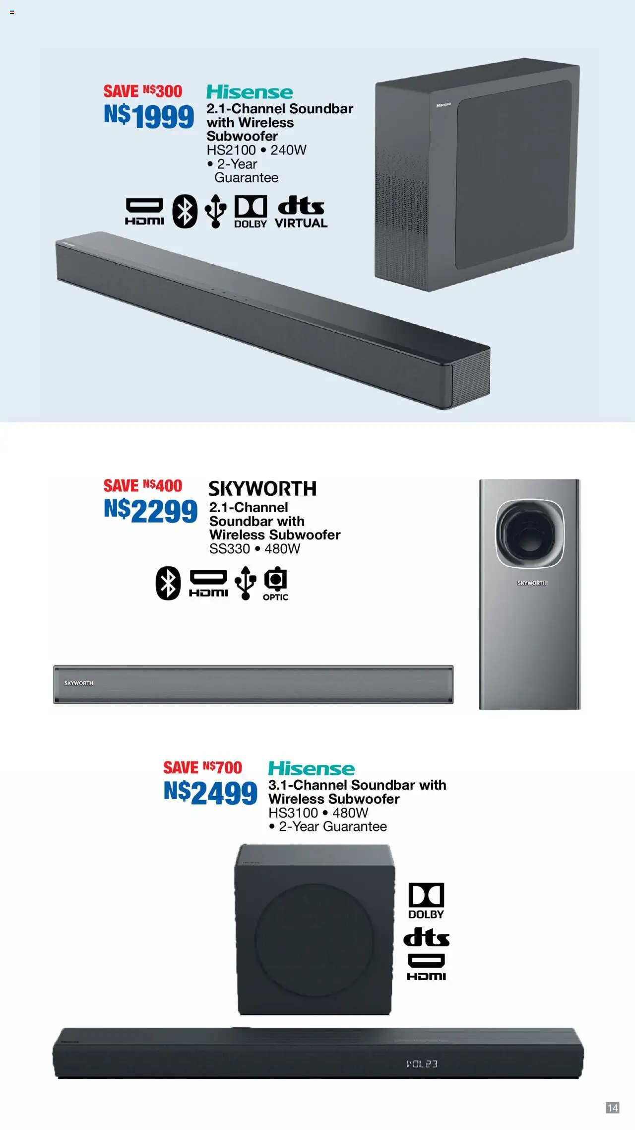 New OK Furniture catalogue – valid from 06.10.2025 | Page: 14 | Products: Soundbar, Subwoofer