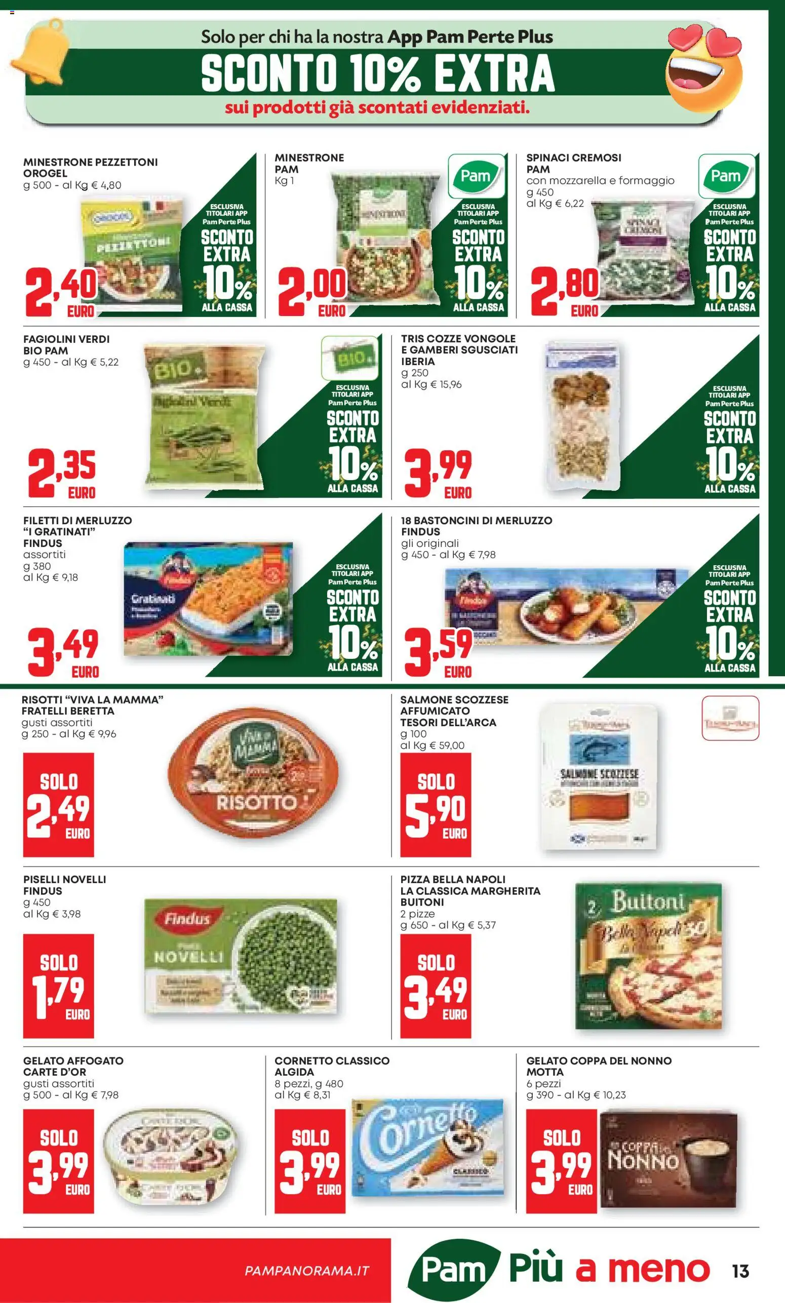 Volantino PAM del 06.11.2025 | Pagina: 13 | Prodotti: Salmone, Merluzzo, Spinaci, Piselli