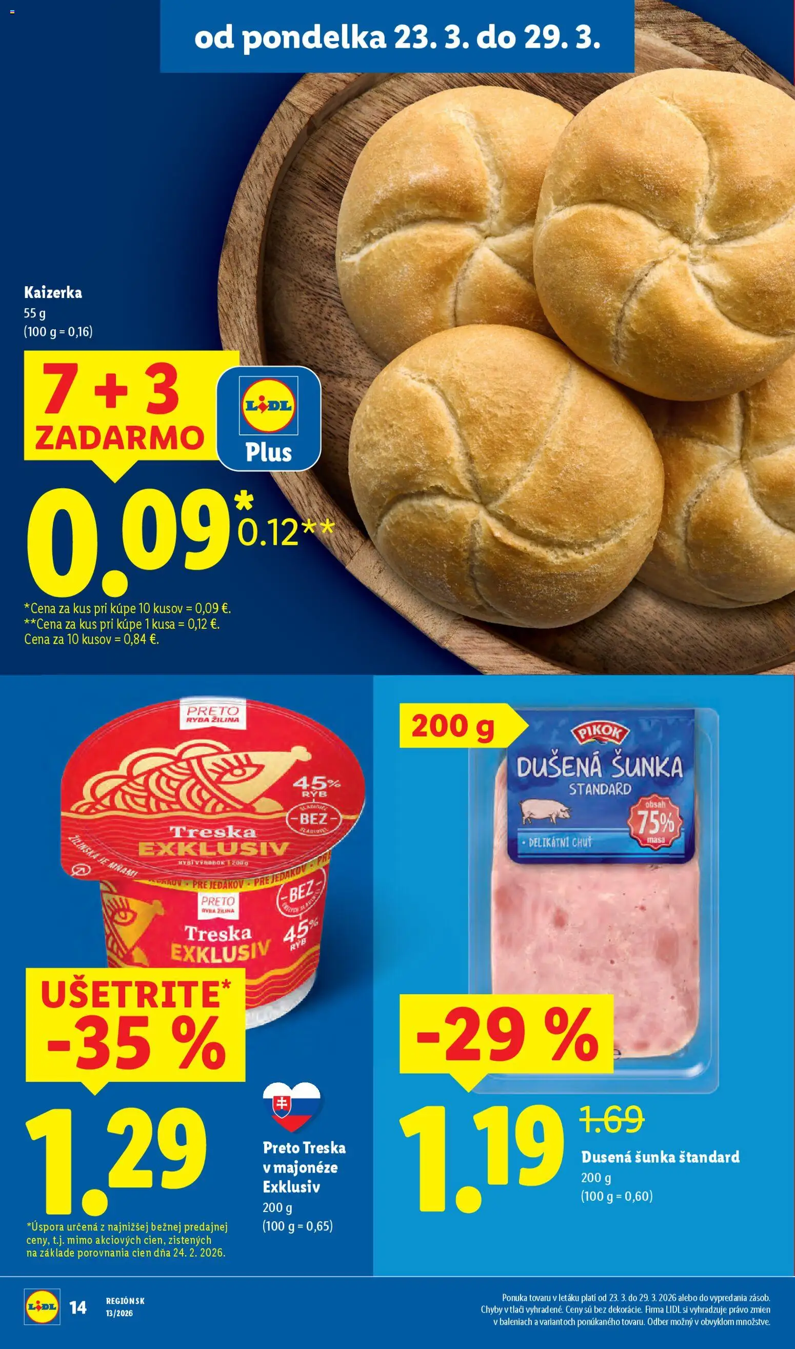 Nové Lidl akcie – leták je platný od 23.03.2026 | Strana: 16 | Produkty: Šunka, Ryba, Treska