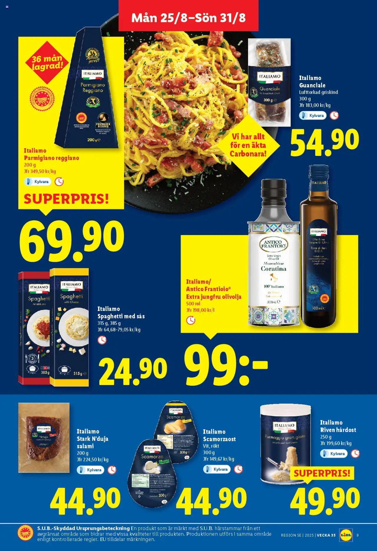 Lidl reklamblad aktuell från 25.08.2025 | Sida: 11 | Produkter: Olivolja, Salami, Spaghetti