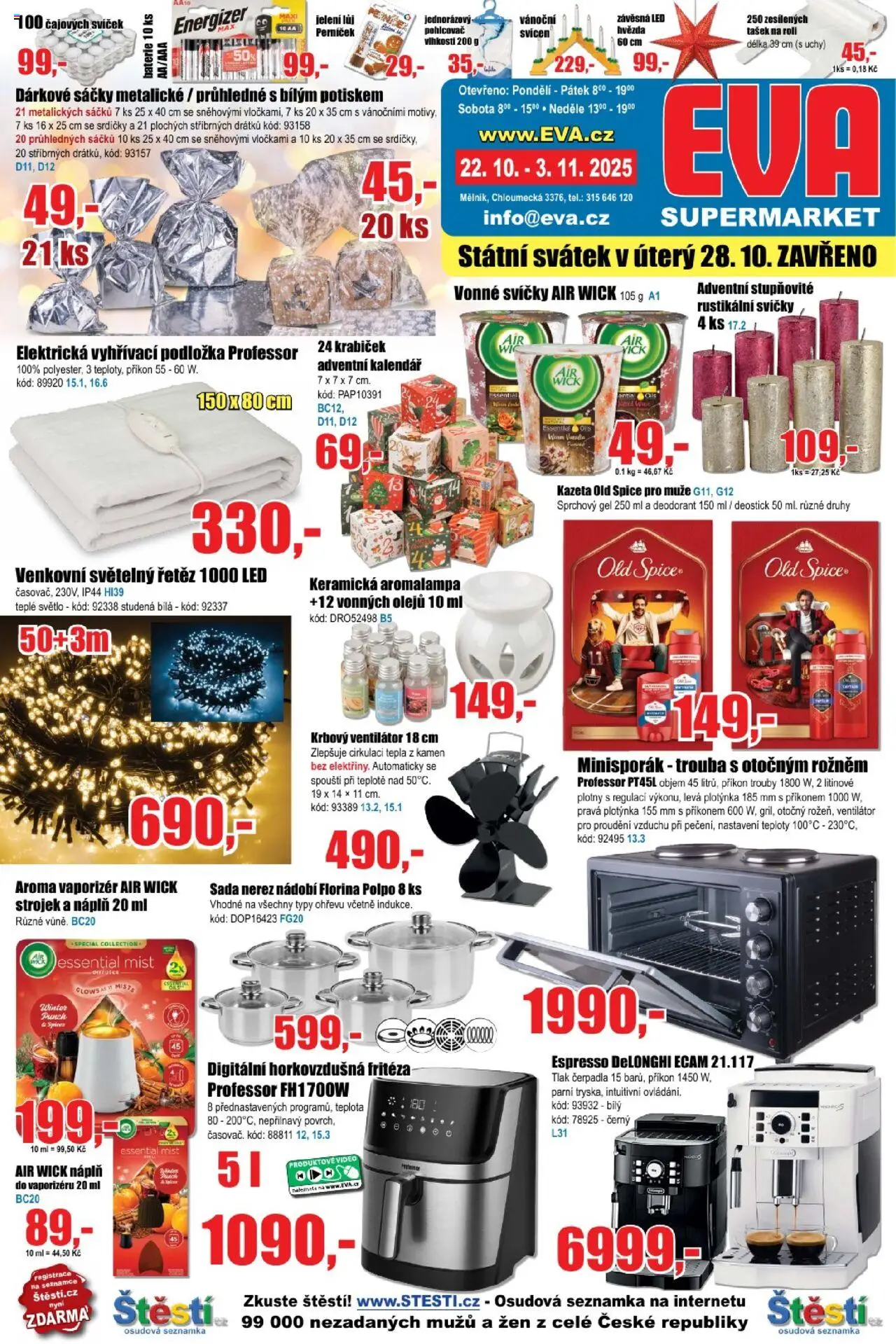 Eva supermarket leták od 21.10.2025 | Strana: 1 | Produkty: Nádobí, Adventní kalendář, Video, Světelný řetěz