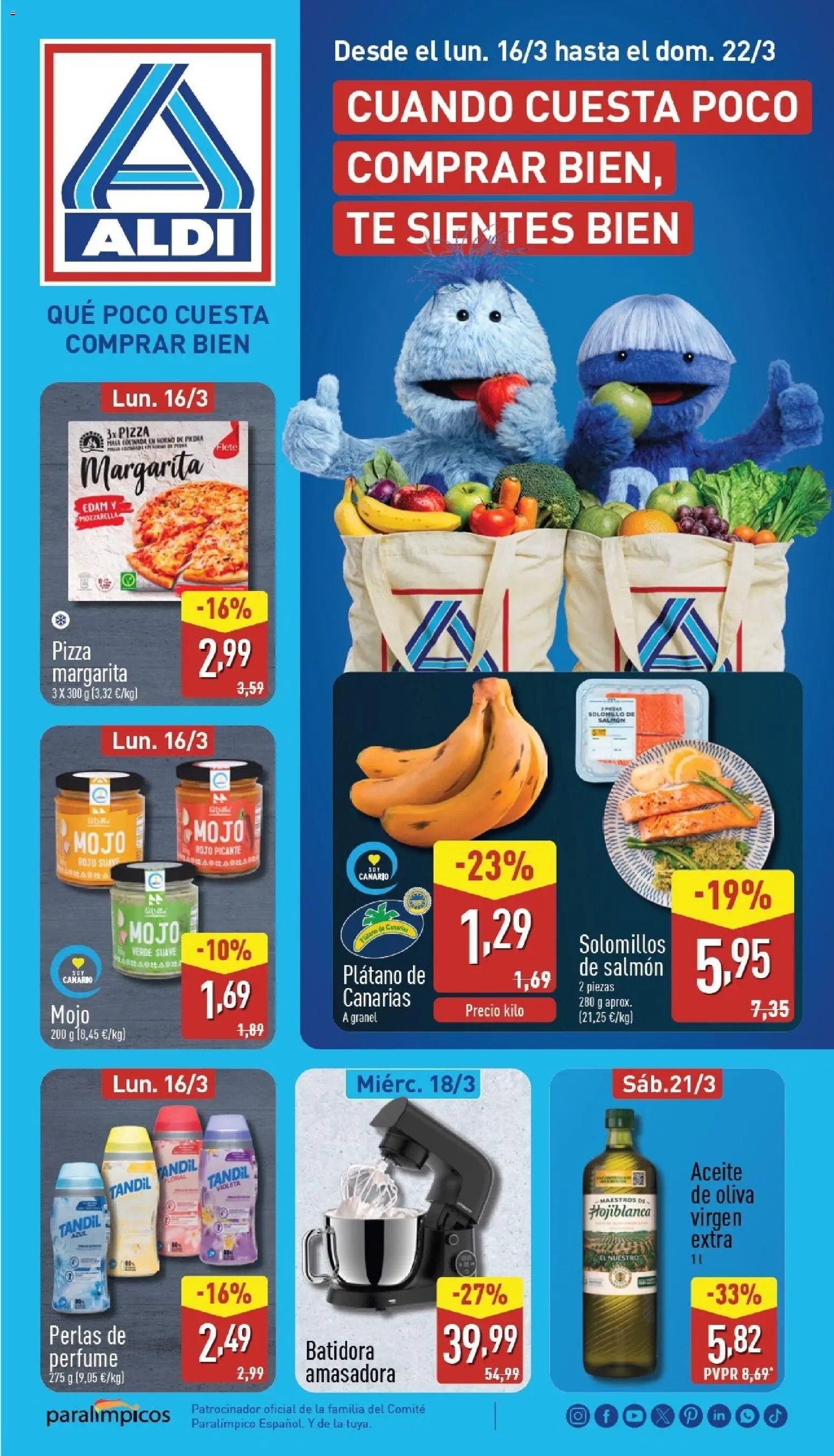 Aldi folleto Canarias │ válido desde el 16.03.2026 | Página: 1 | Productos: Aceite de oliva, Aceite de oliva virgen extra, Horno, Batidora
