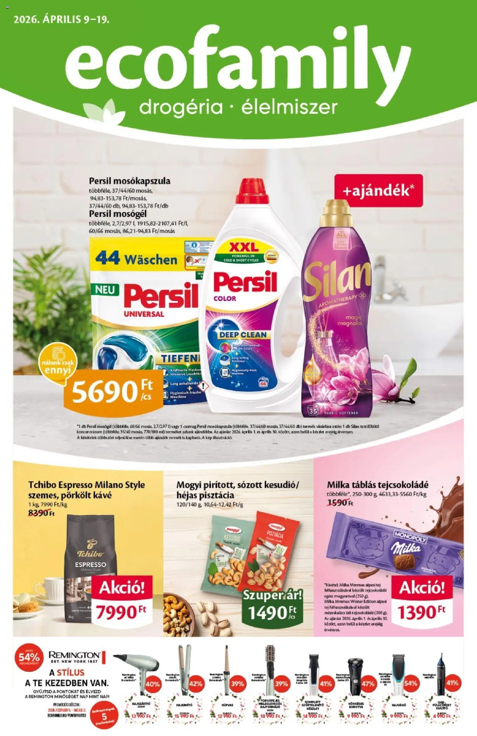 EcoFamily akciós ujság - amely érvényes a következő dátumtól: 09.04.2026 | Oldal: 1 | Termékek: Borotva, Szőrtelenítő, Tej, Kávé