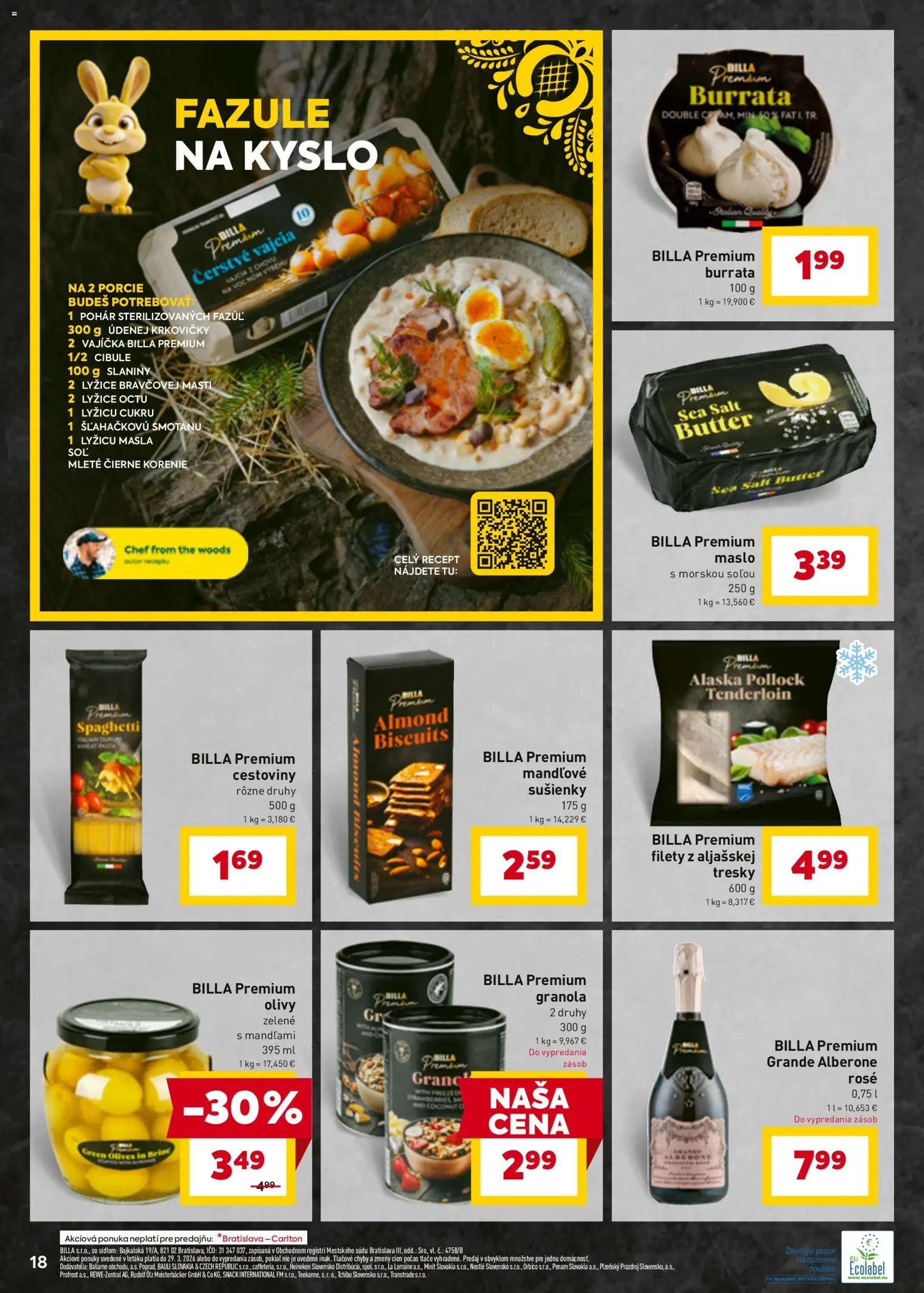 Nové Billa akcie – leták je platný od 25.03.2026 | Strana: 20 | Produkty: Maslo, Vajcia, Cestoviny, Korenie