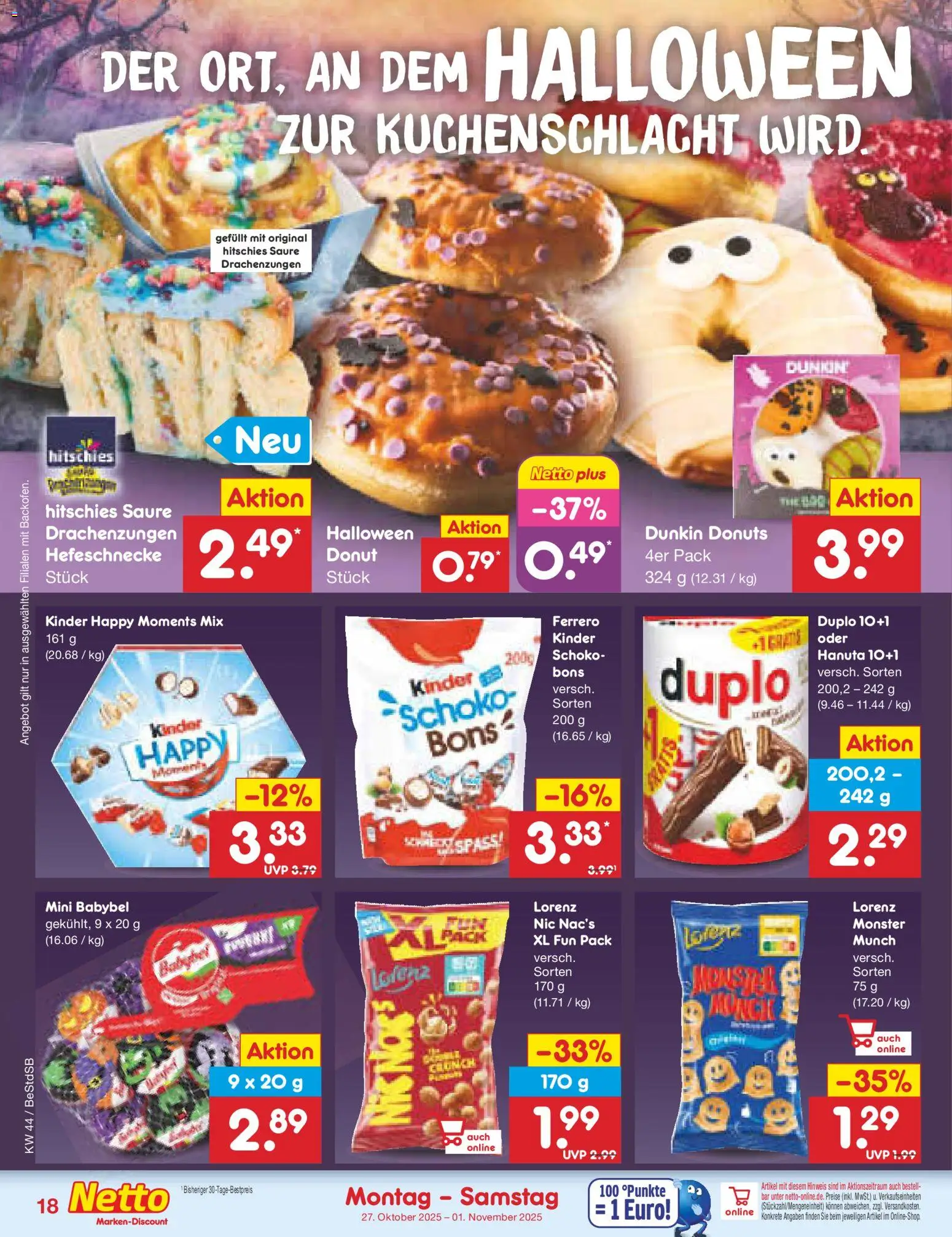 Netto Marken-Discount Prospekt 	 – gültig ab 27.10.2025 | Seite: 20 | Produkte: Ferrero duplo, Donuts, Monster, Babybel