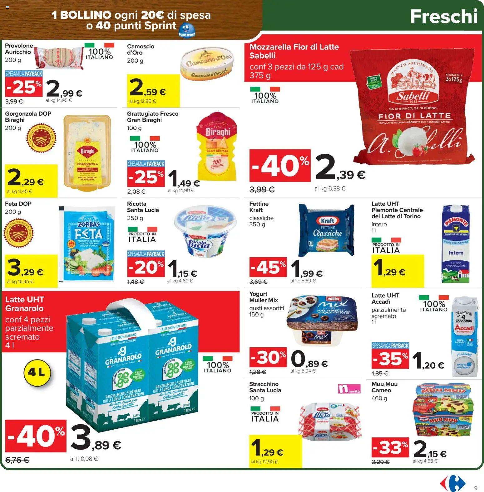 Volantino Carrefour del 17.02.2026 | Pagina: 9 | Prodotti: Mozzarella, Latte, Stracchino, Vassoio
