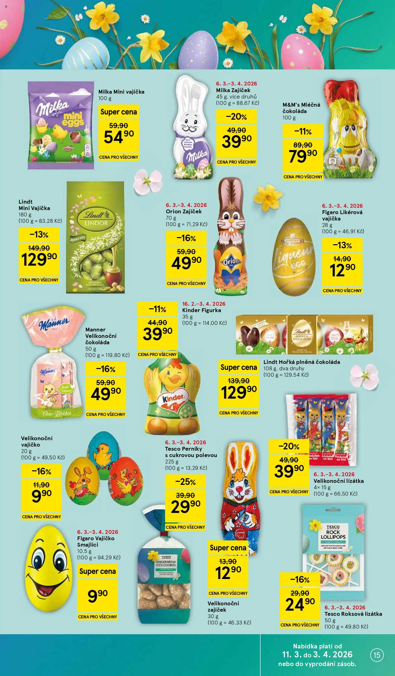 Tesco leták - Hypermarket od 18.03.2026 | Strana: 15 | Produkty: Lindor, Vajíčka, Lindt, Cookies