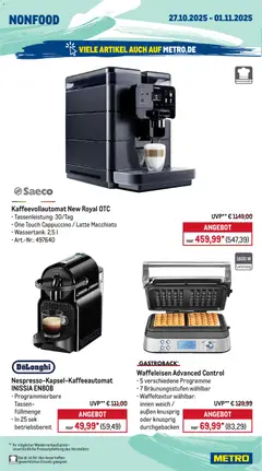 Metro Prospekt 	 ab 27.10.2025 gültig | Seite: 22 | Produkte: Kaffeevollautomat, Waffeleisen