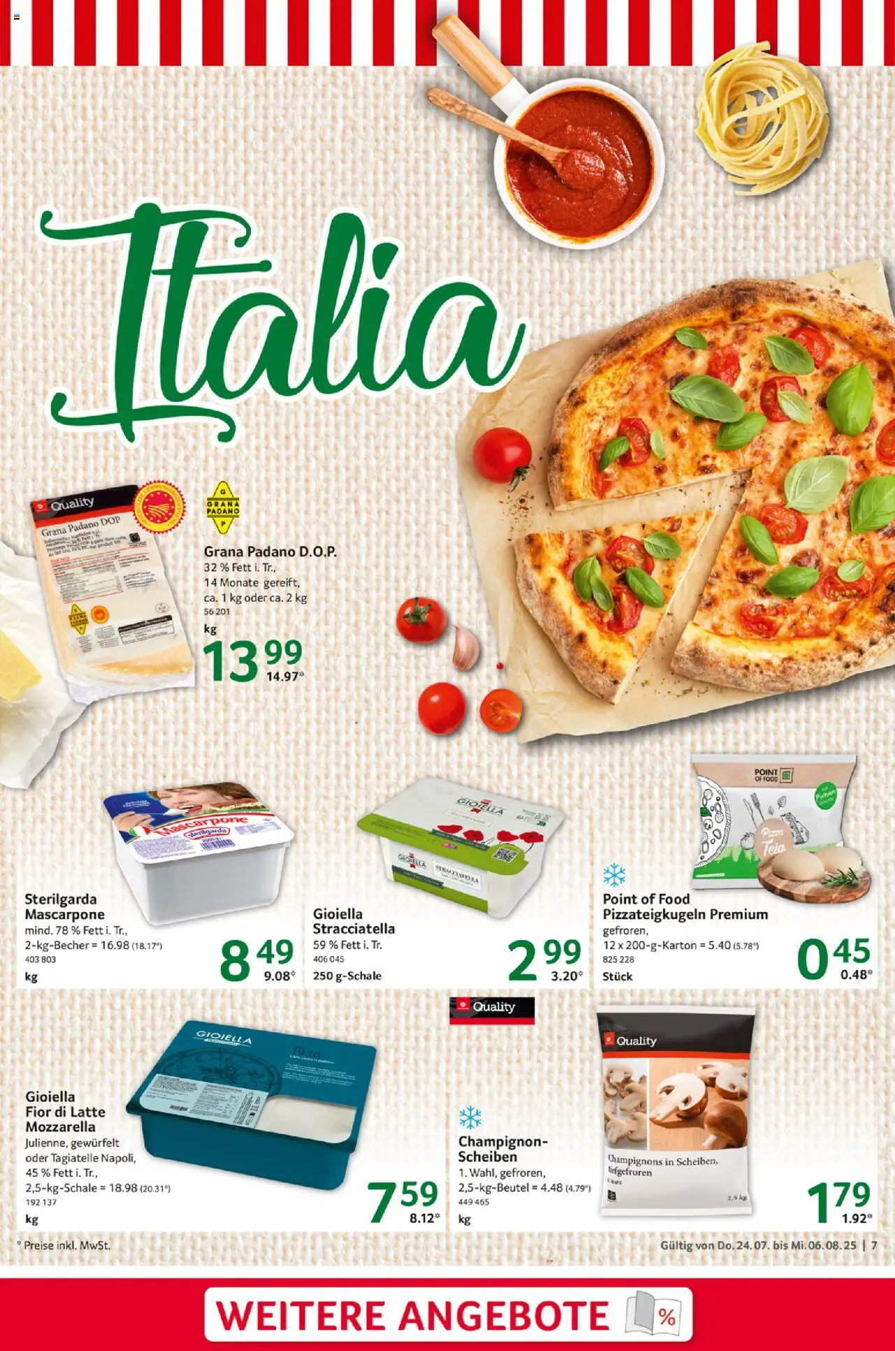 Selgros  Gastro - gültig ab dem 24.07.2025 | Seite: 7 | Produkte: Mascarpone, Mozzarella, Champignons