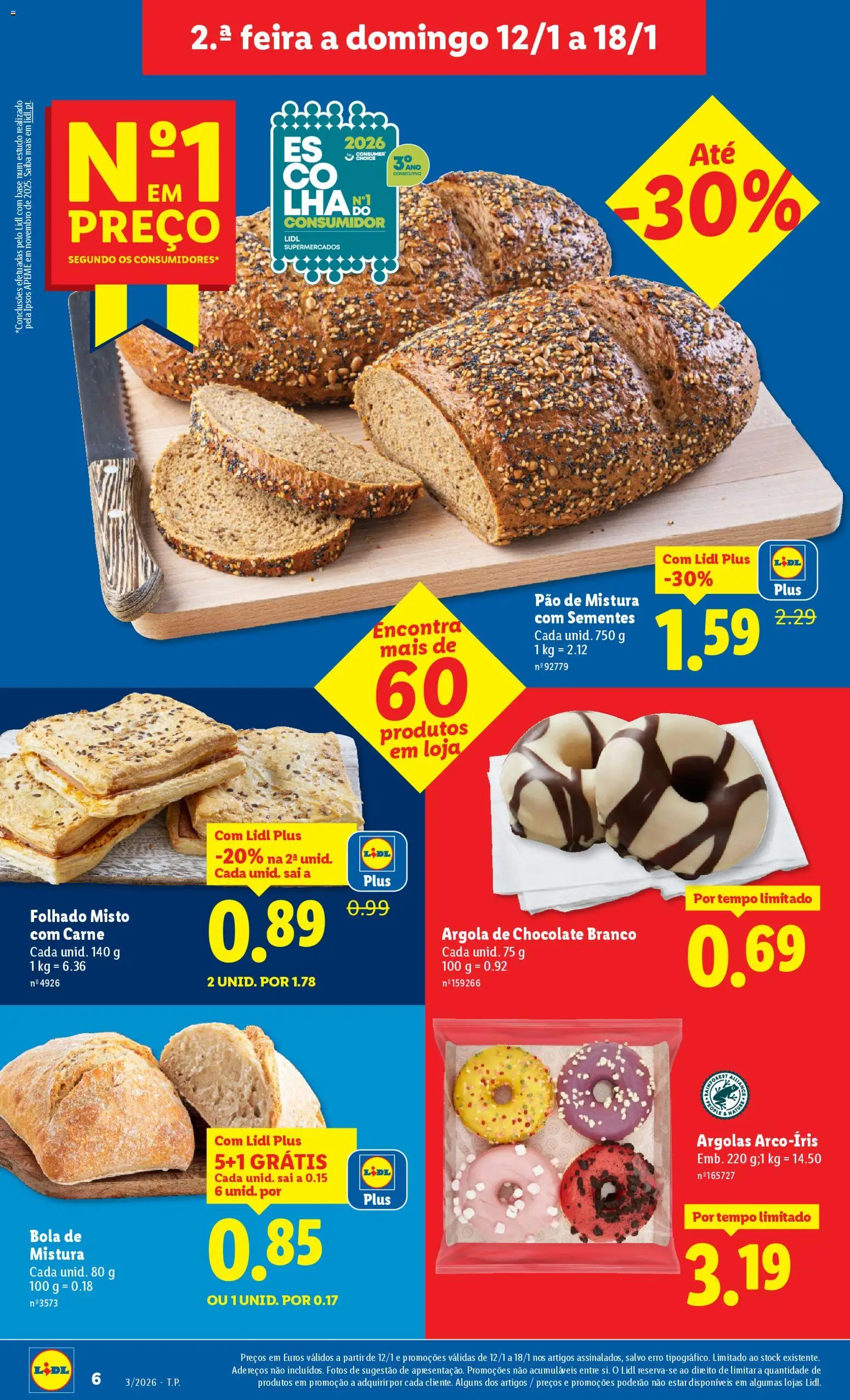 Lidl folheto │ válido de 12.01.2026 | Página: 6 | Produtos: Base, Pão, Chocolate, Carne