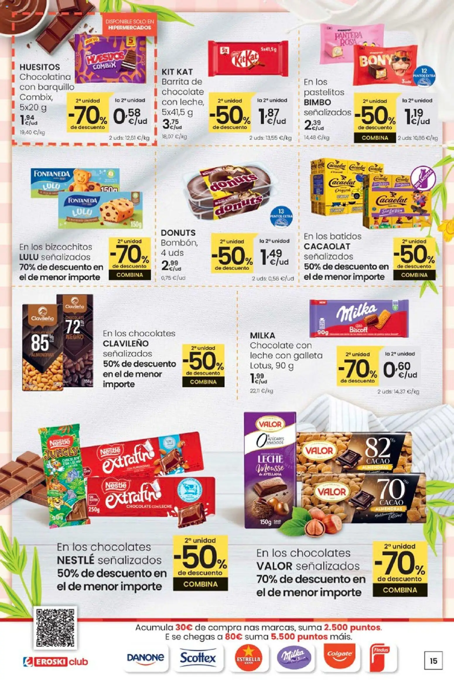 Eroski - Adiántate ao Nadal │ válido desde el 13.11.2025 | Página: 15 | Productos: Leche, Chocolate, Donuts, Φρυγανιές σικάλεως