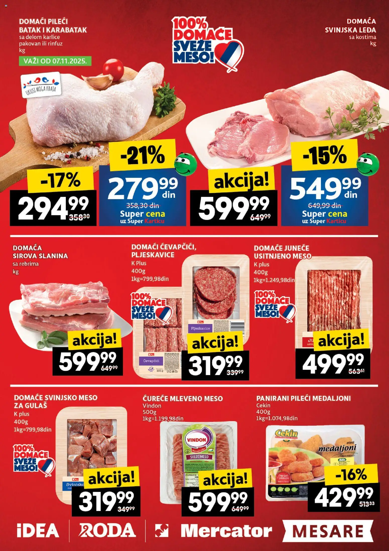 Idea katalog - važi od 06.11.2025 | Strana: 5 | Proizvode: Mleveno meso, Pljeskavice, Sirova slanina, Slanina