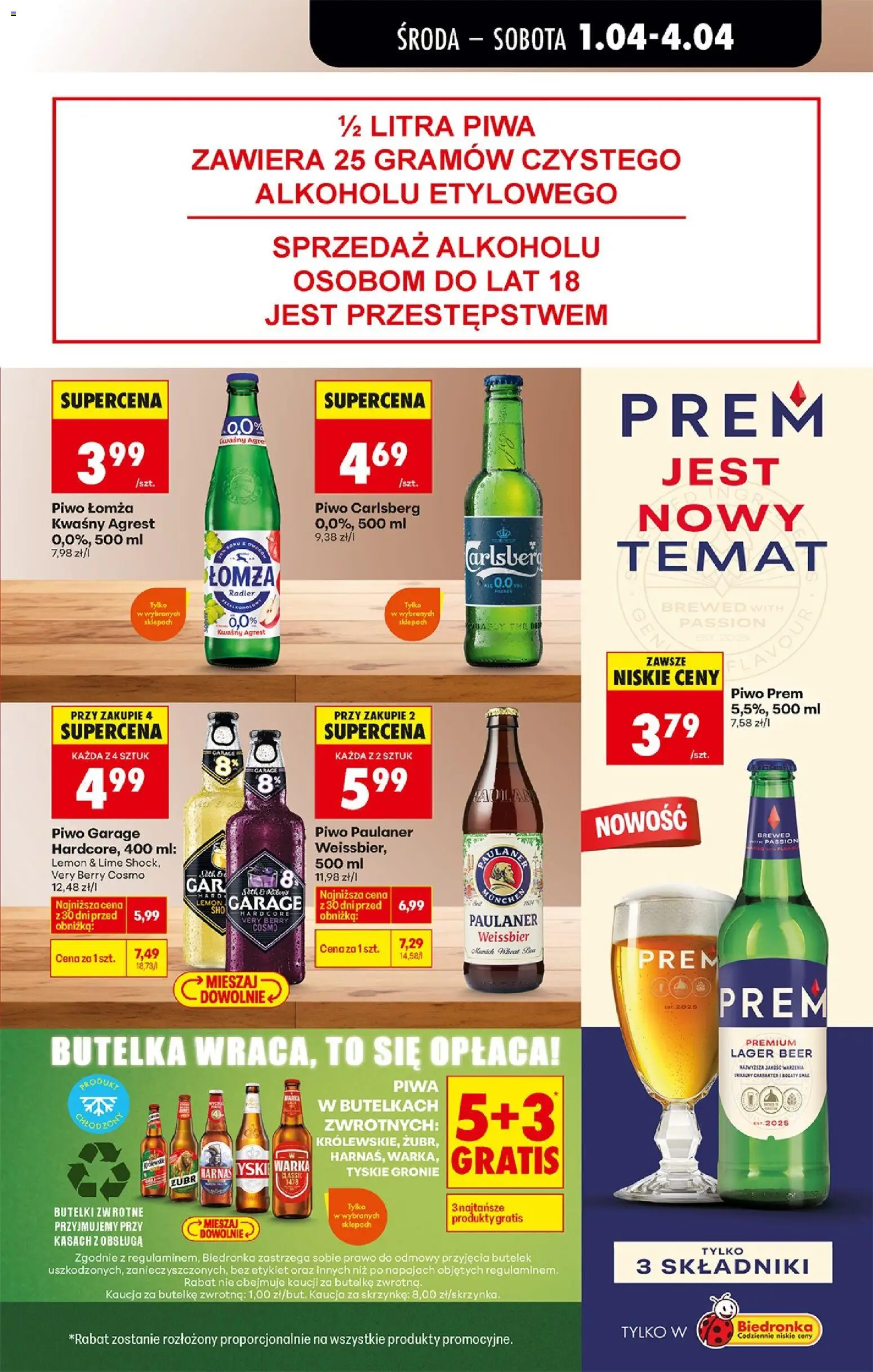 Biedronka gazetka od środy od 01.04.2026 | Strona: 63 | Produkty: Agrest, Tyskie, Harnaś, Piwo Carlsberg