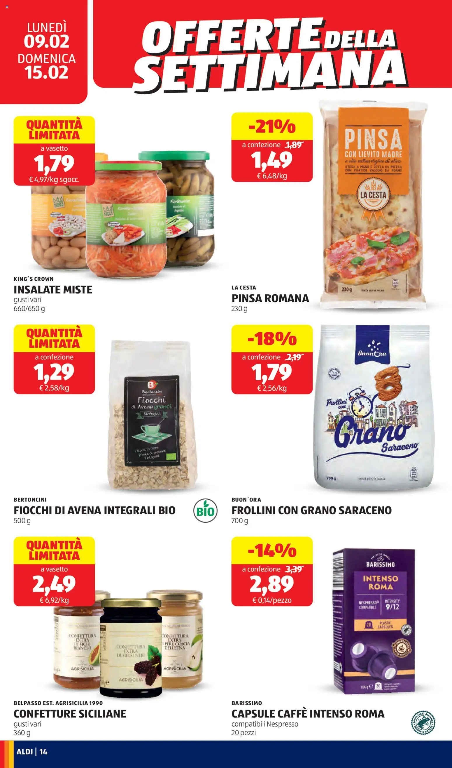 Volantino Aldi del 09.02.2026 | Pagina: 14 | Prodotti: Caffè, Fiocchi, Forno, Frollini