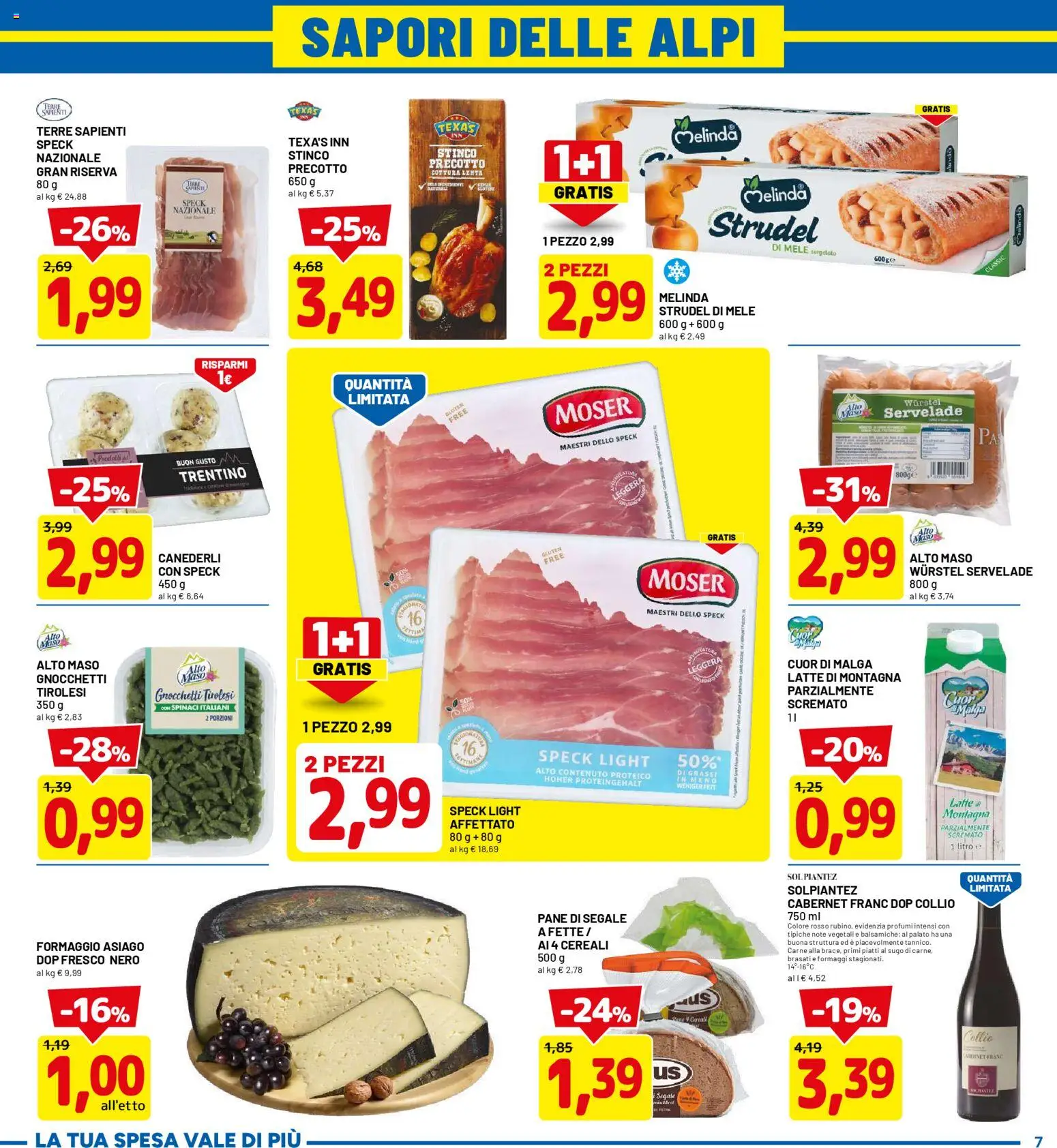 Volantino D Più del 26.01.2026 | Pagina: 7 | Prodotti: Mele, Formaggio, Wurstel, Spinaci
