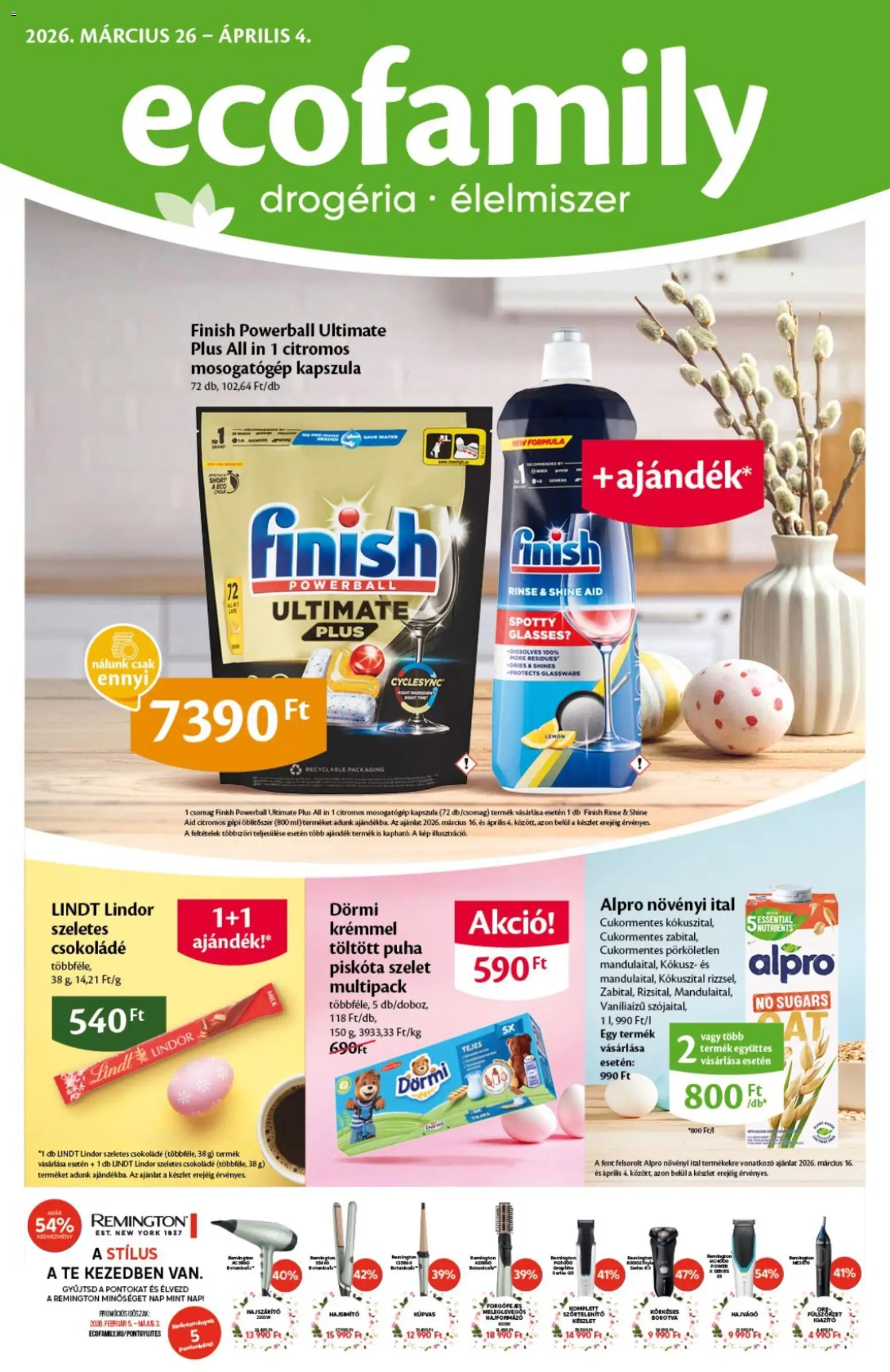 EcoFamily akciós ujság - amely érvényes a következő dátumtól: 26.03.2026 | Oldal: 1 | Termékek: Piskóta, Alpro, Csokoládé, Mosogatógép kapszula