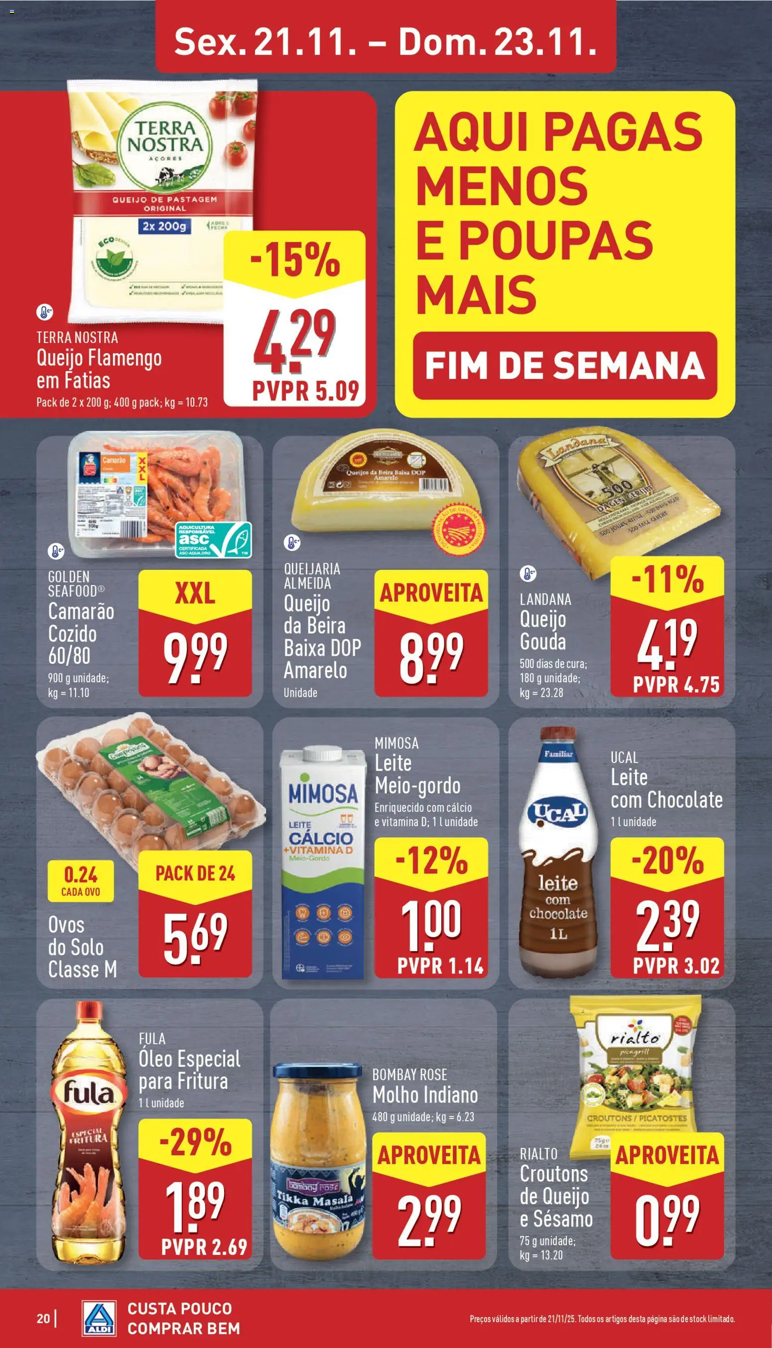 Aldi folheto │ válido de 17.11.2025 | Página: 20 | Produtos: Camarão, Cálcio, Leite, Ovos