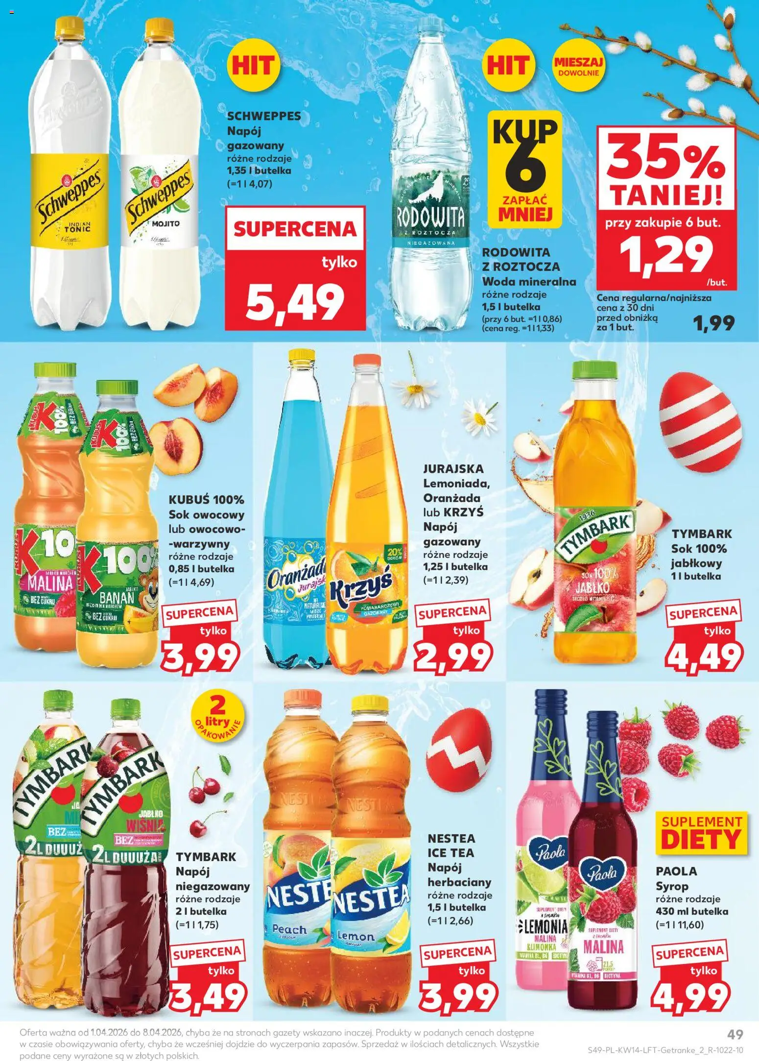 Kaufland gazetka od 01.04.2026 | Strona: 49 | Produkty: Syrop, Malina, Ice Tea, Woda