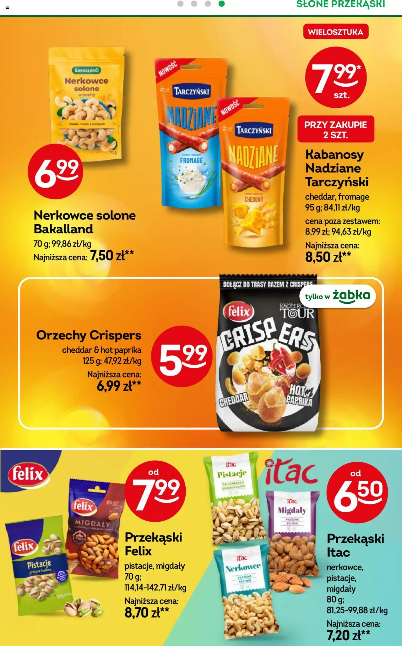 Żabka Gazetka od 08.10.2025 | Strona: 46 | Produkty: Kabanosy, Orzechy, Cheddar
