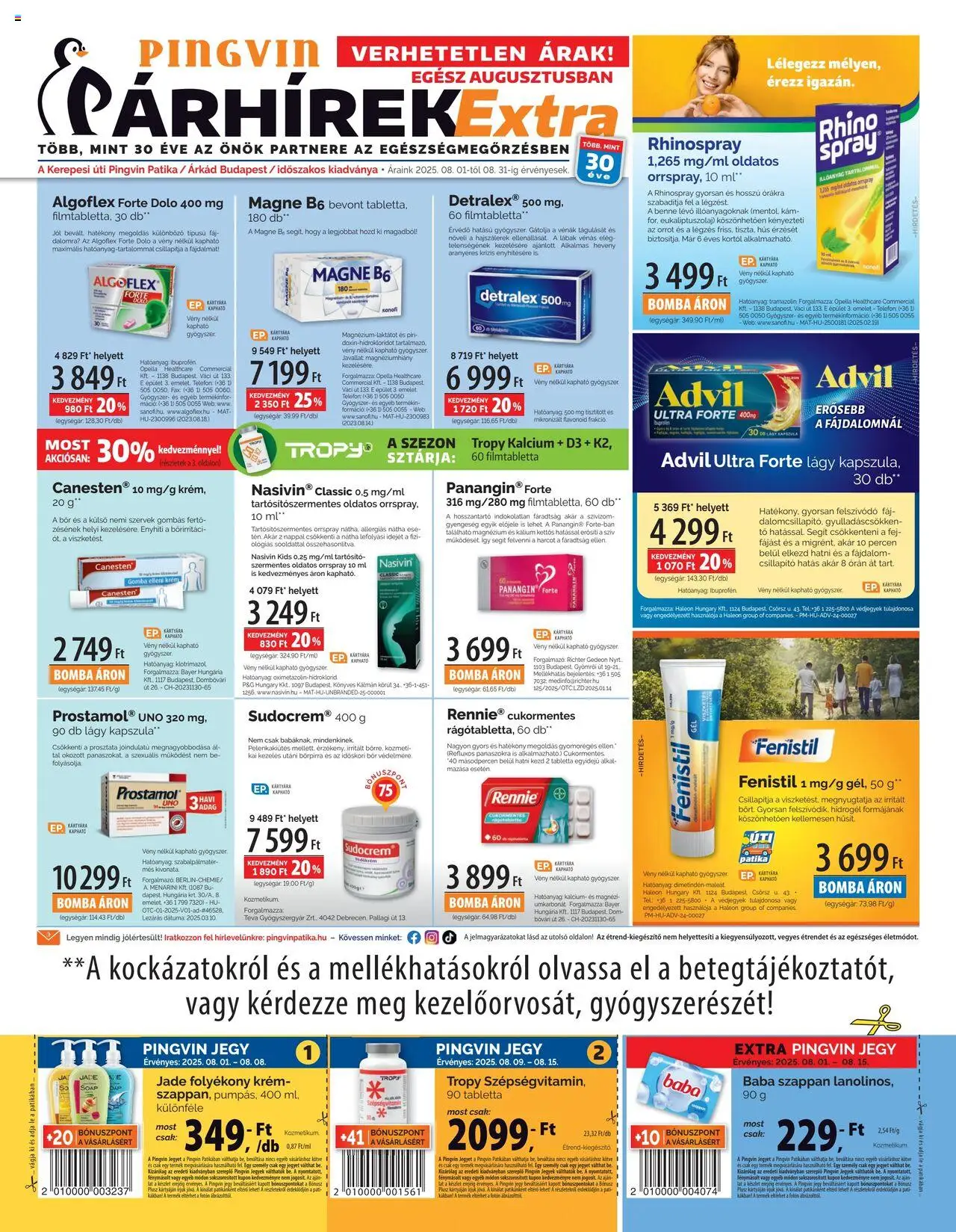 Pingvin Patika akciós ujság - amely érvényes a következő dátumtól: 01.08.2025 | Oldal: 1 | Termékek: Baba szappan, Hús, Gomba, Bor