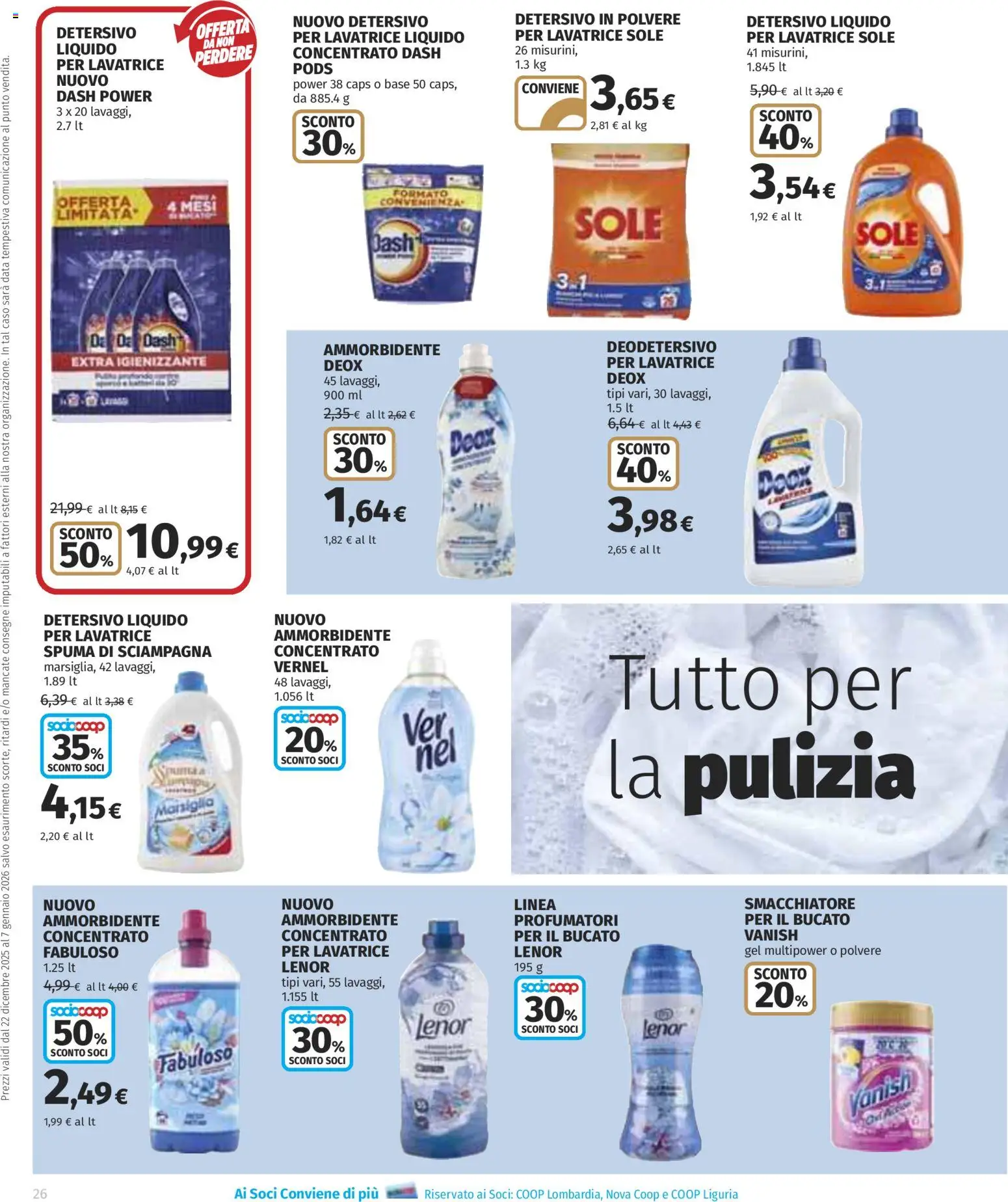 Volantino COOP del 22.12.2025 | Pagina: 26 | Prodotti: Detersivo in polvere, Ammorbidente, Smacchiatore, Lavatrice