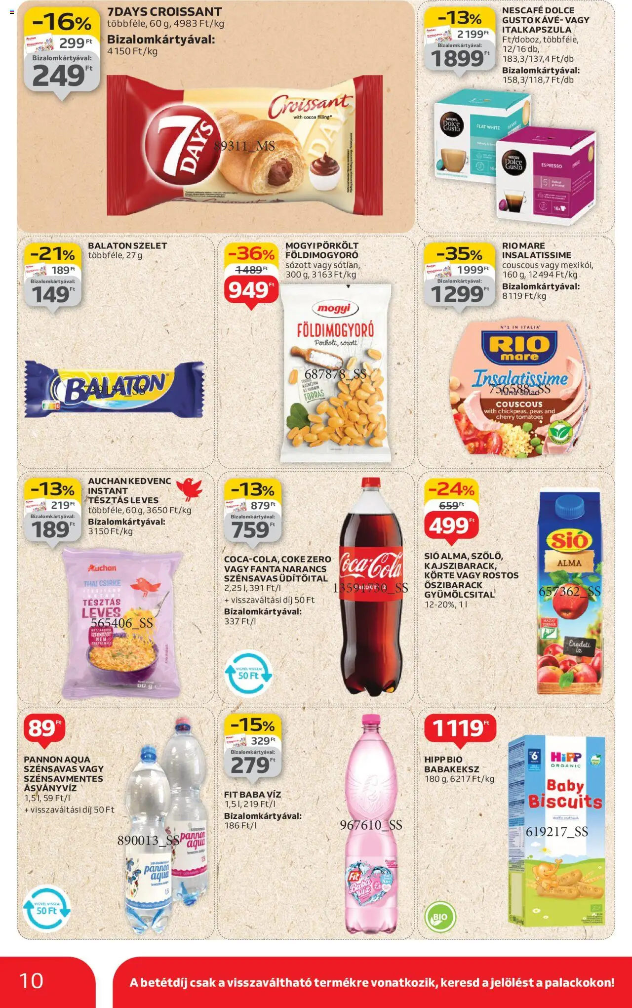 Auchan akciós ujság - amely érvényes a következő dátumtól: 07.08.2025 | Oldal: 10 | Termékek: Nescafé, Croissant, Fanta, Kávé