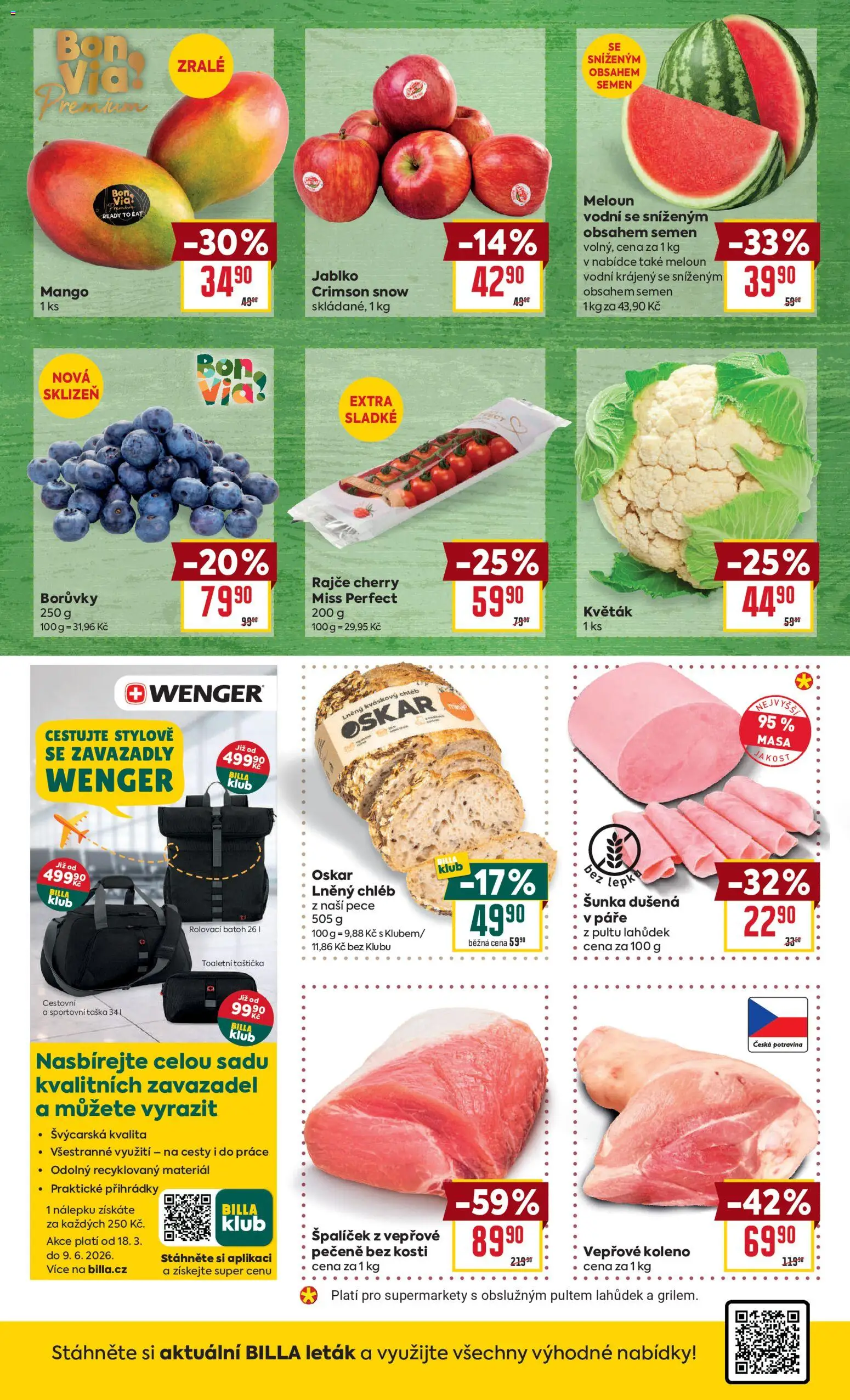 Billa Malý leták od 18.03.2026 | Strana: 2 | Produkty: Vepřové koleno, Mango, Šunka, Kváskový chléb
