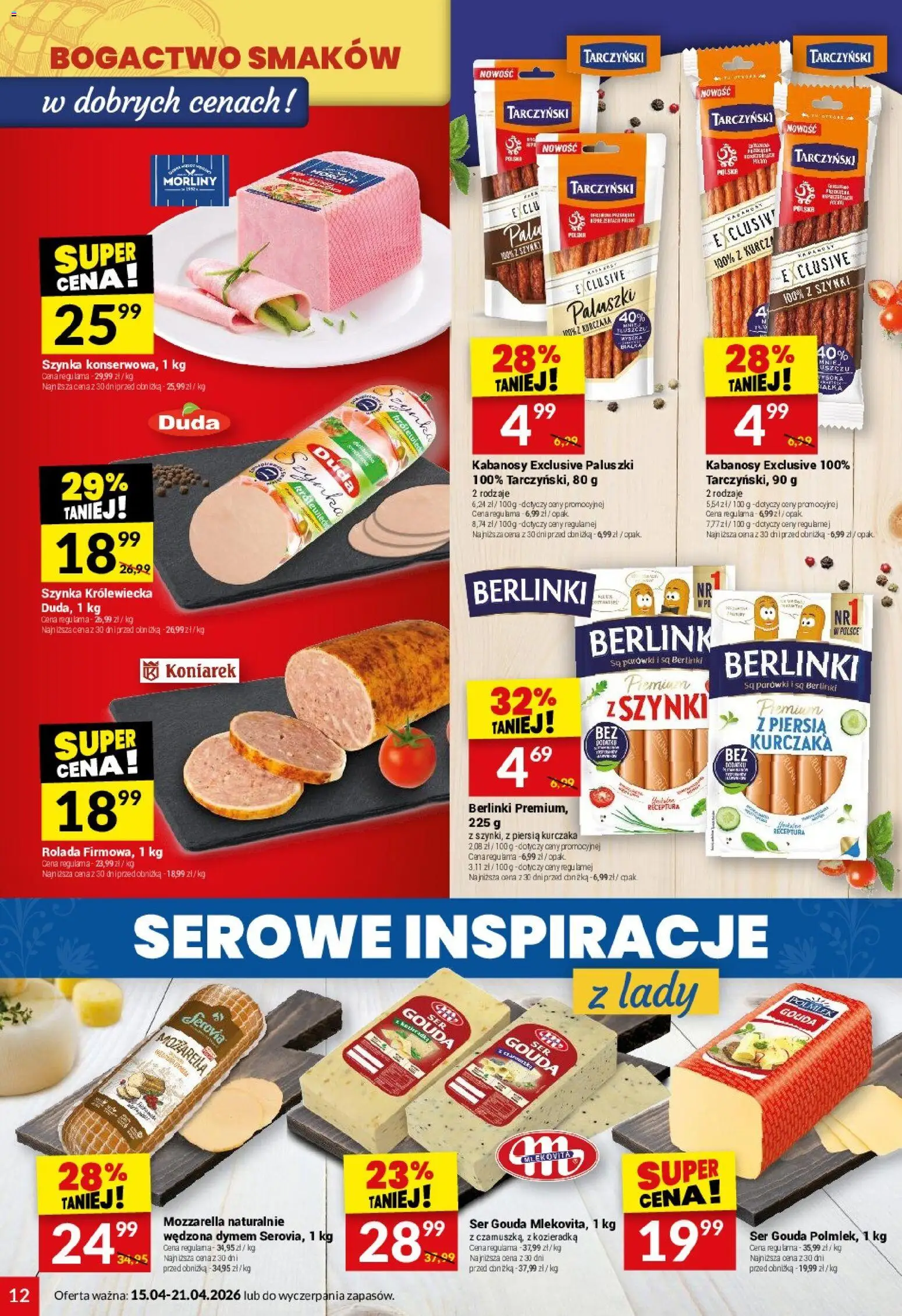 Twój Market gazetka od 15.04.2026 | Strona: 12 | Produkty: Rolada, Kabanosy, Parówki, Paluszki