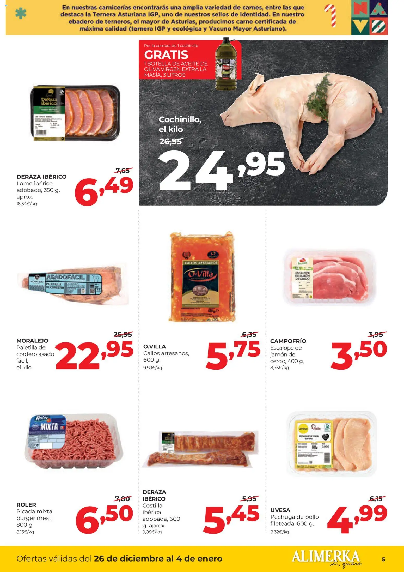 Alimerka folleto │ válido desde el 26.12.2025 | Página: 5 | Productos: Jamón, Aceite de oliva, Aceite de oliva virgen extra, Φίλτρο καφέ