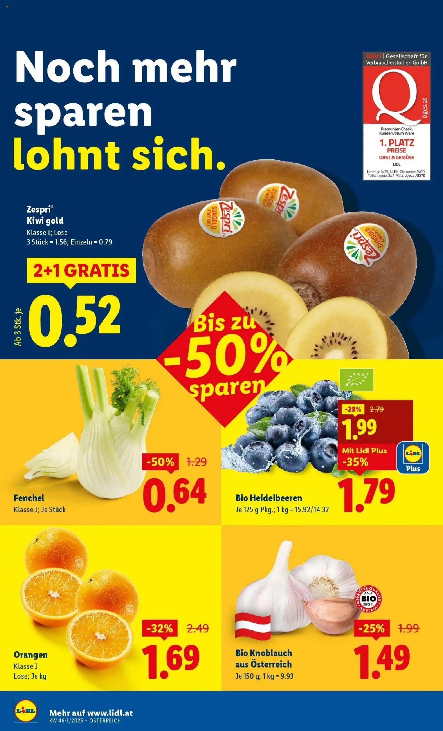 Lidl Flugblatt - Jenbach, Eferding, Dornbirn gültig ab 06.11.2025 | Seite: 36 | Produkte: Kiwi, Obst, Knoblauch, Orangen